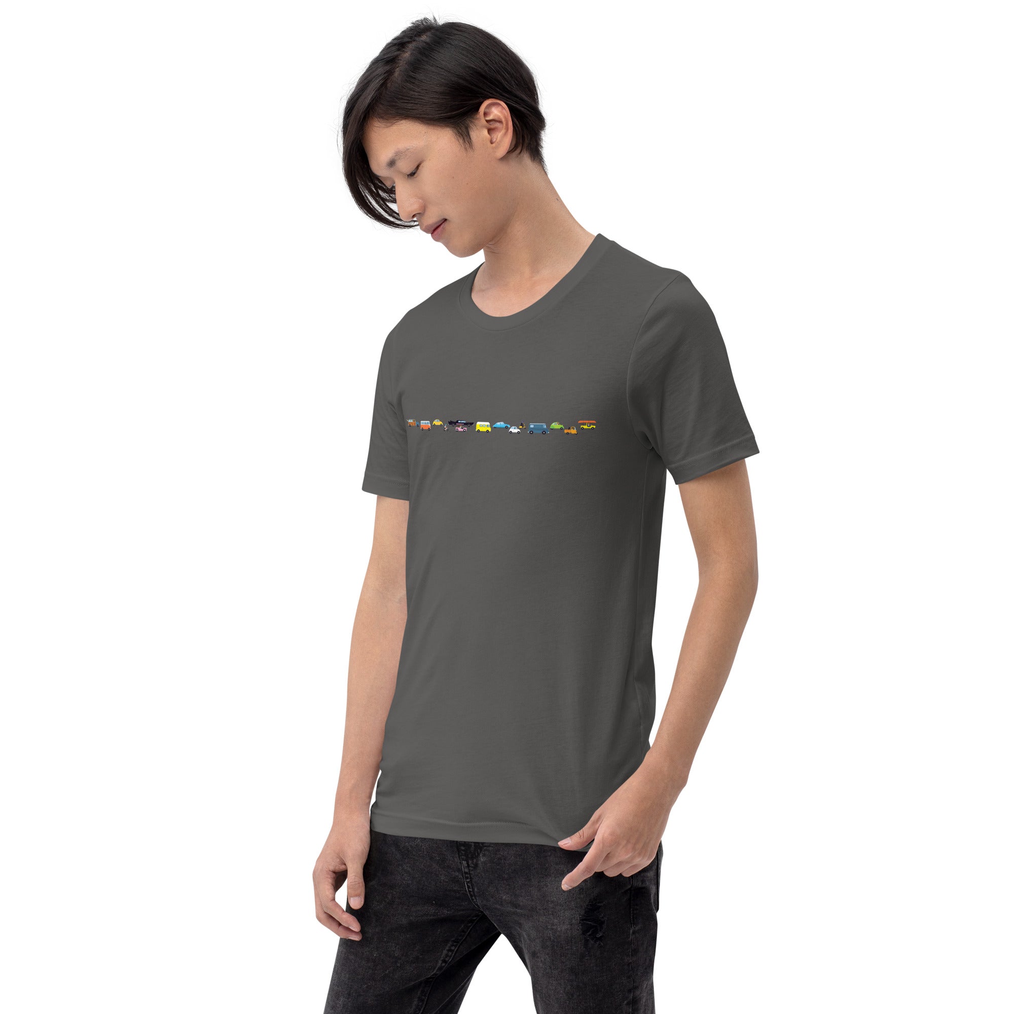 T-shirt en coton unisexe Vintage Cars Traffic Jam sur fond sombre