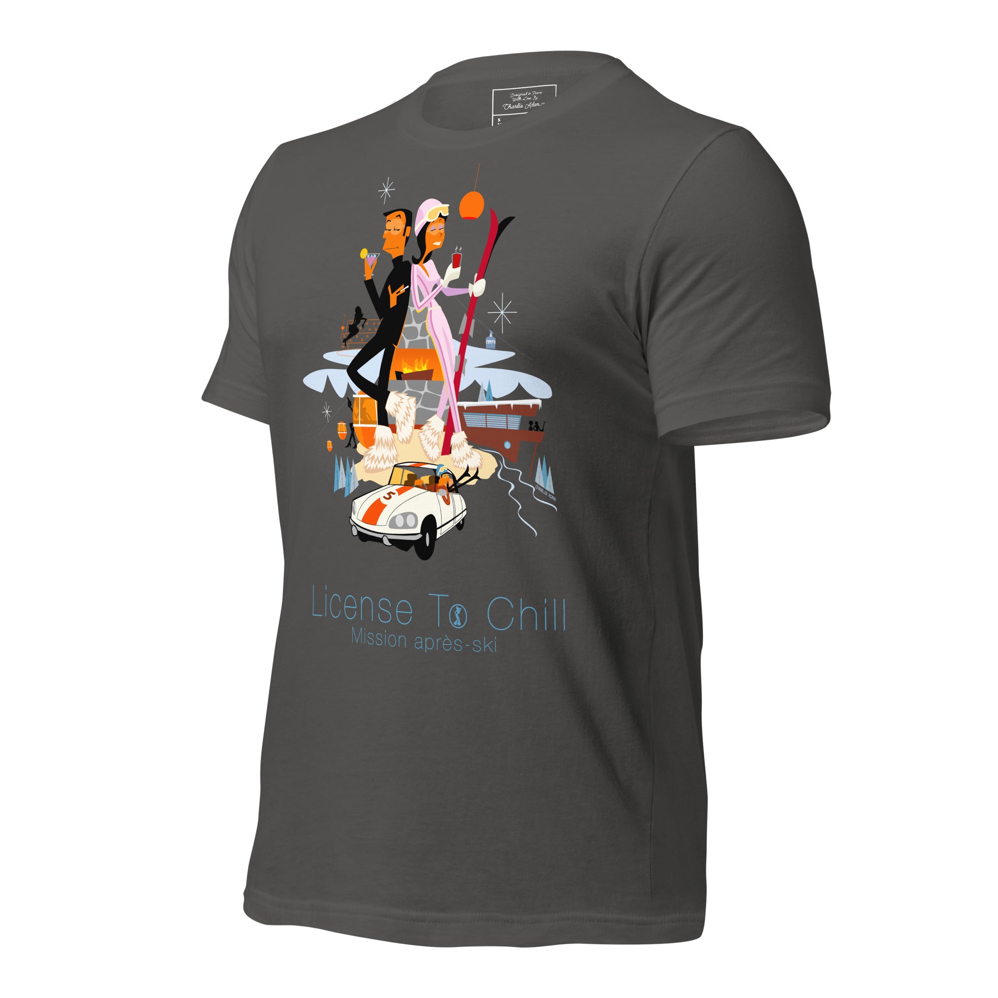 T-shirt en coton unisexe License To Chill Mission Après-Ski sur couleurs foncées