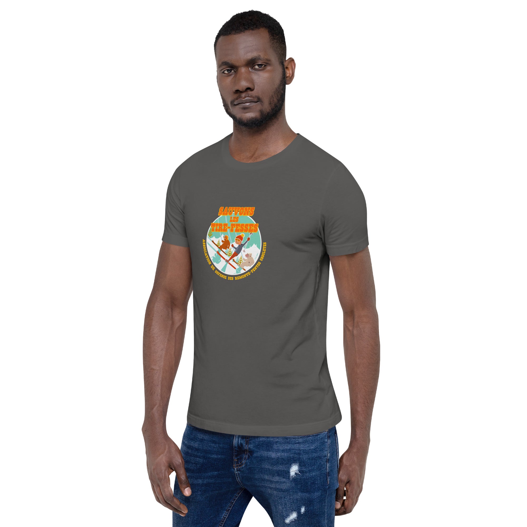 T-shirt en coton unisexe Sauvons les Tires-fesses sur couleurs foncées