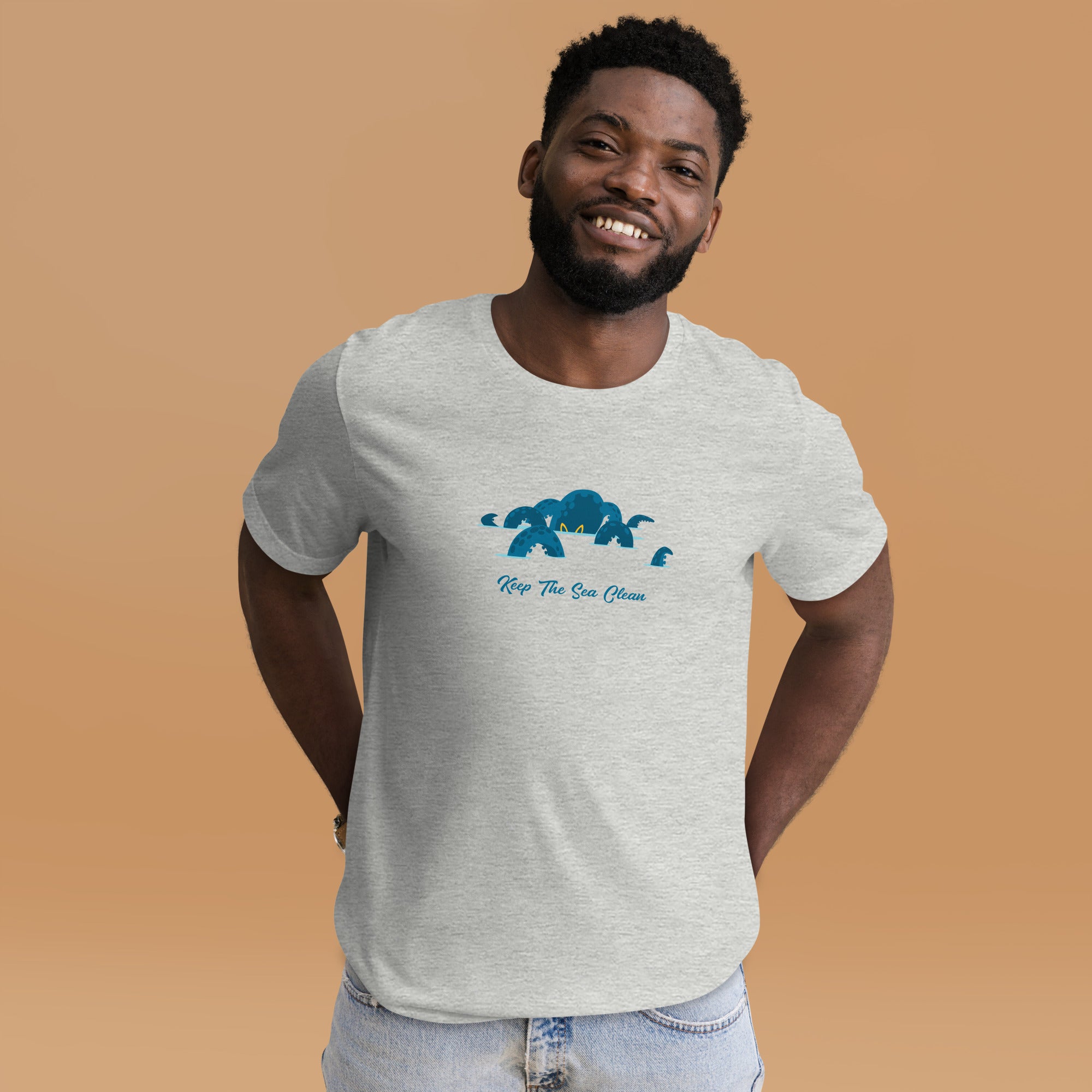 T-shirt en coton unisexe Octopus Blue sur couleurs chinées claires