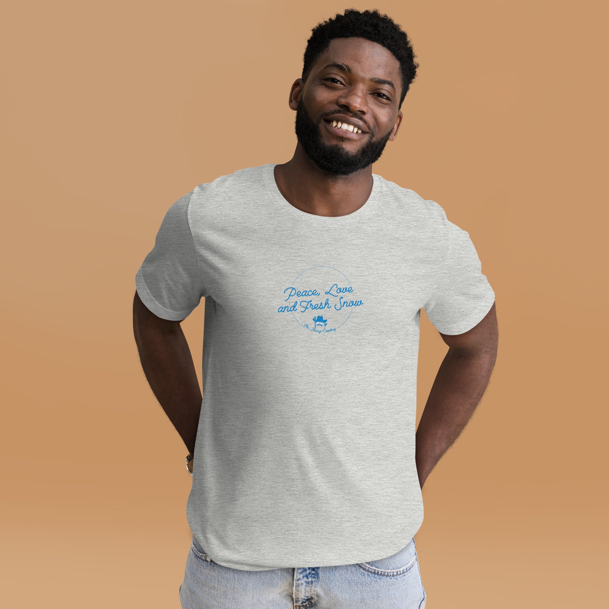 T-shirt en coton unisexe Peace, Love and Fresh Snow sur couleurs chinées claires