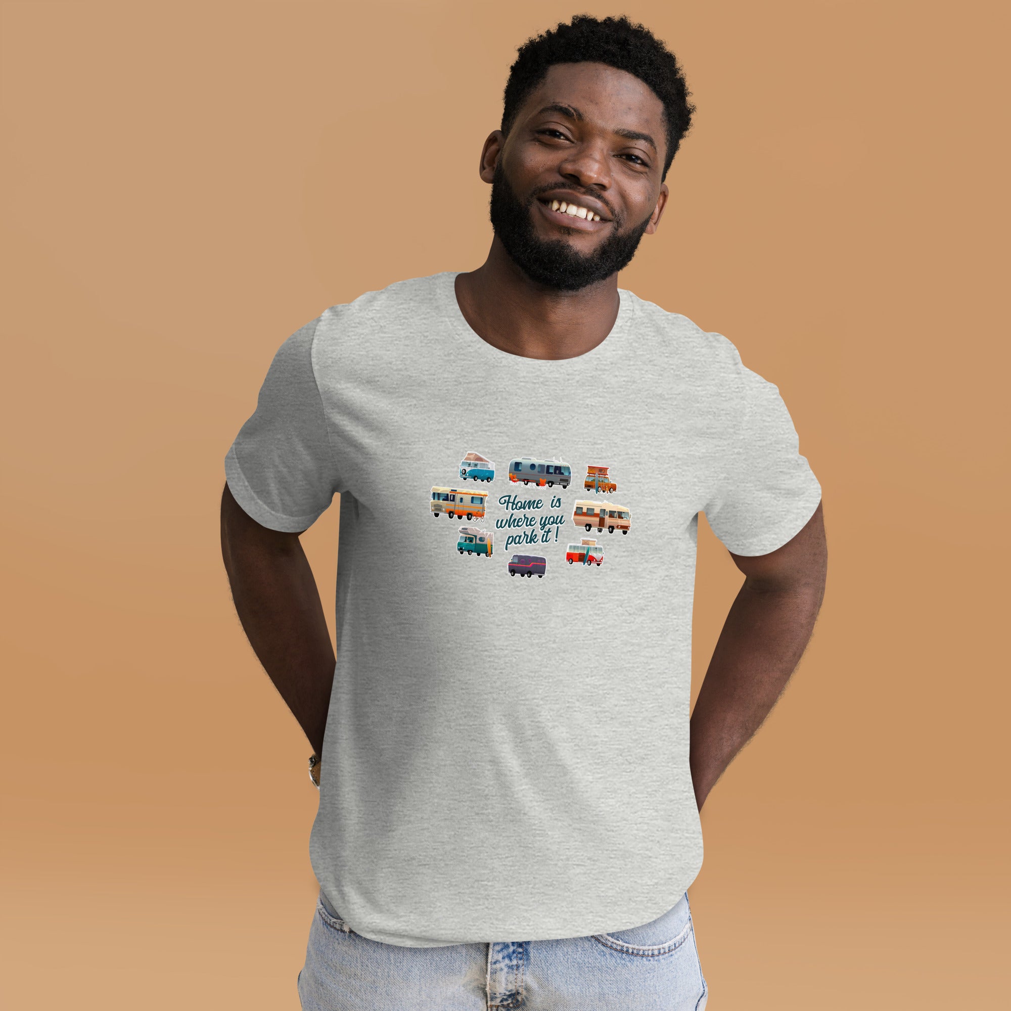 T-shirt en coton unisexe Square Vintage Campers sur couleurs chinées claires