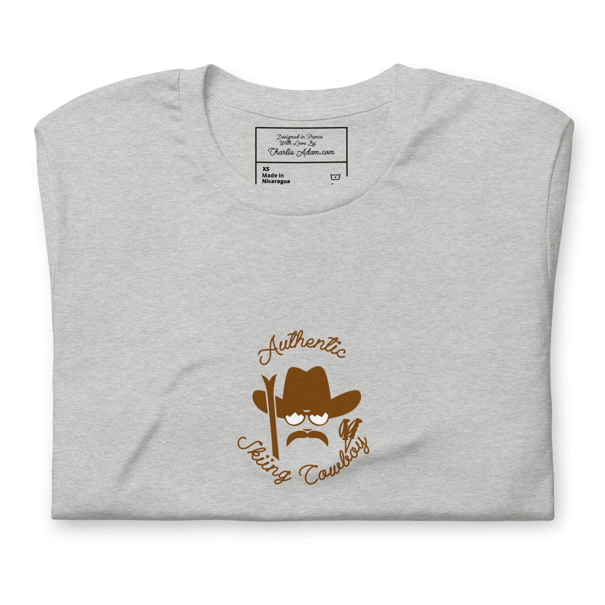 T-shirt en coton unisexe Authentic Skiing Cowboy Brun sur couleurs chinées vives