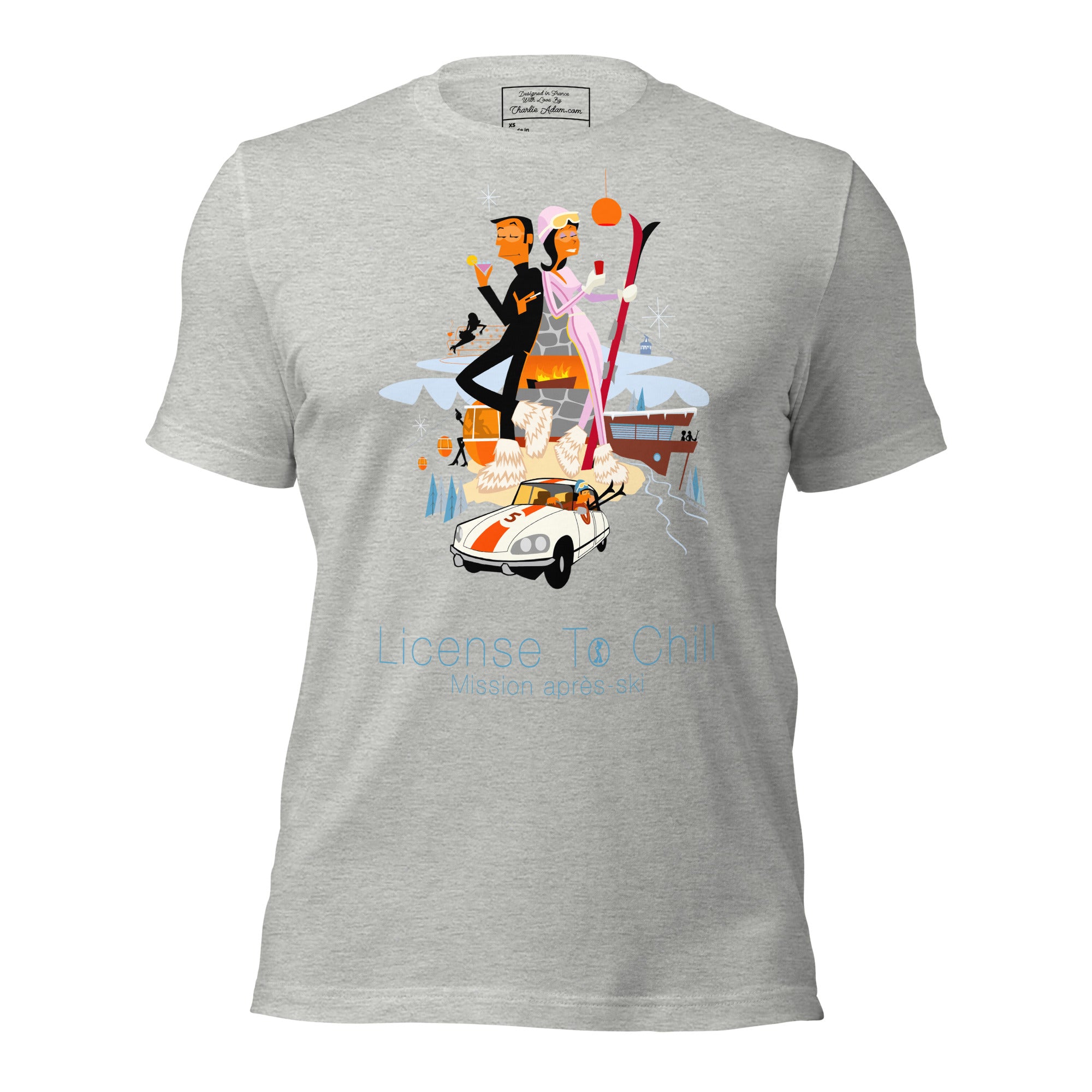 T-shirt en coton unisexe License To Chill Mission Après-Ski sur couleurs chinées claires