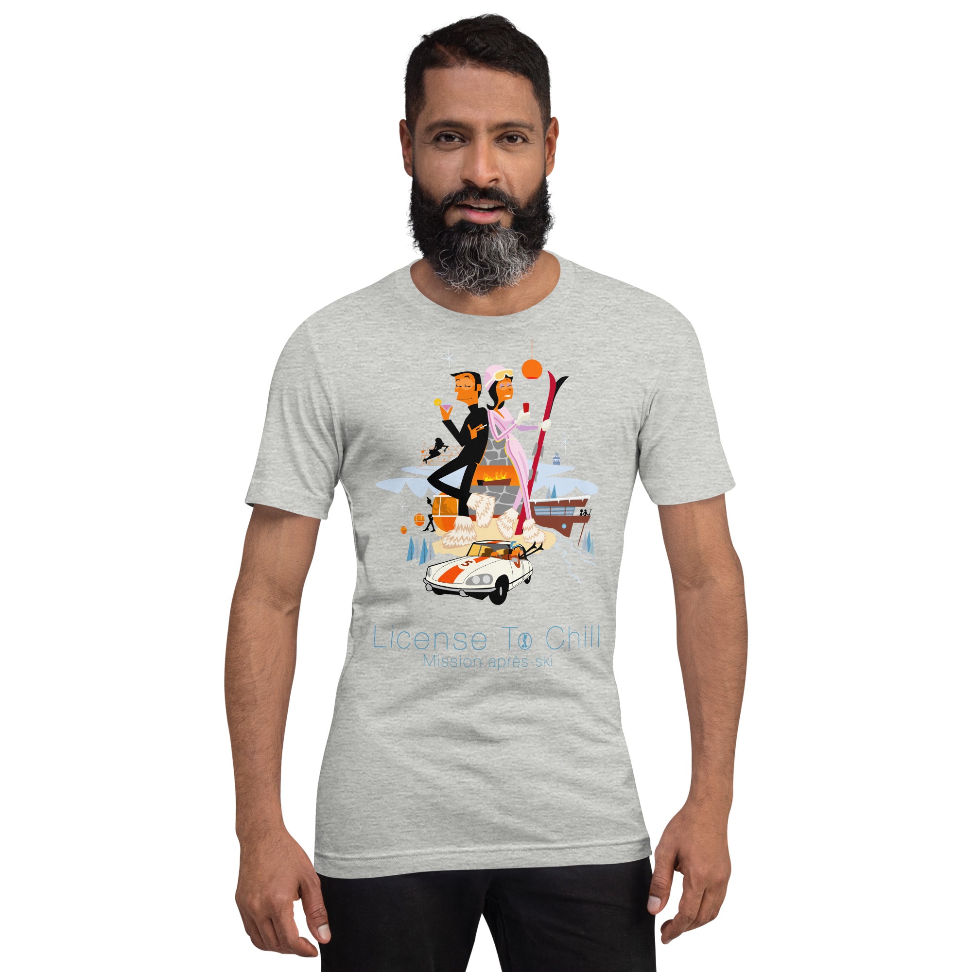 T-shirt en coton unisexe License To Chill Mission Après-Ski sur couleurs chinées claires