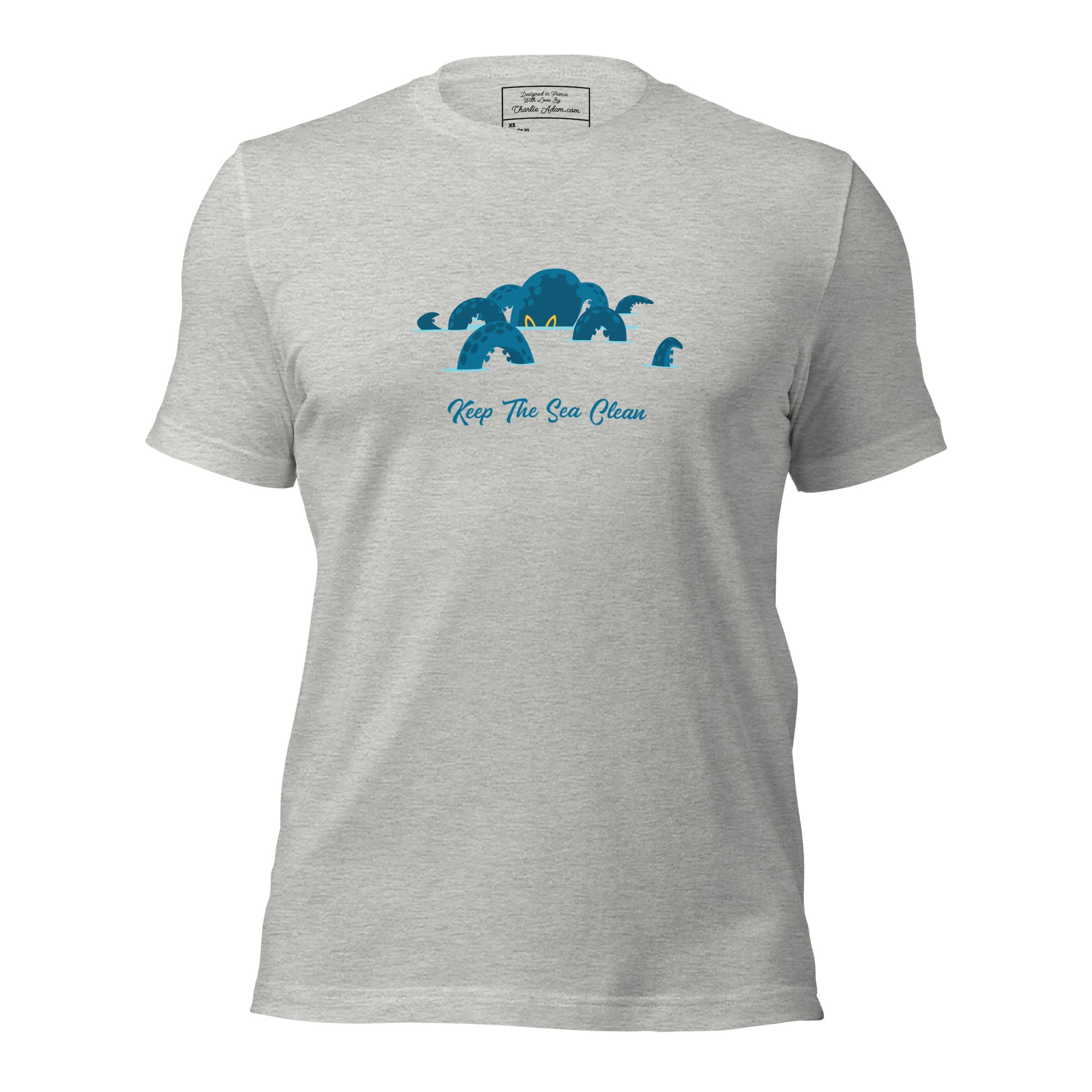 T-shirt en coton unisexe Octopus Blue sur couleurs chinées claires