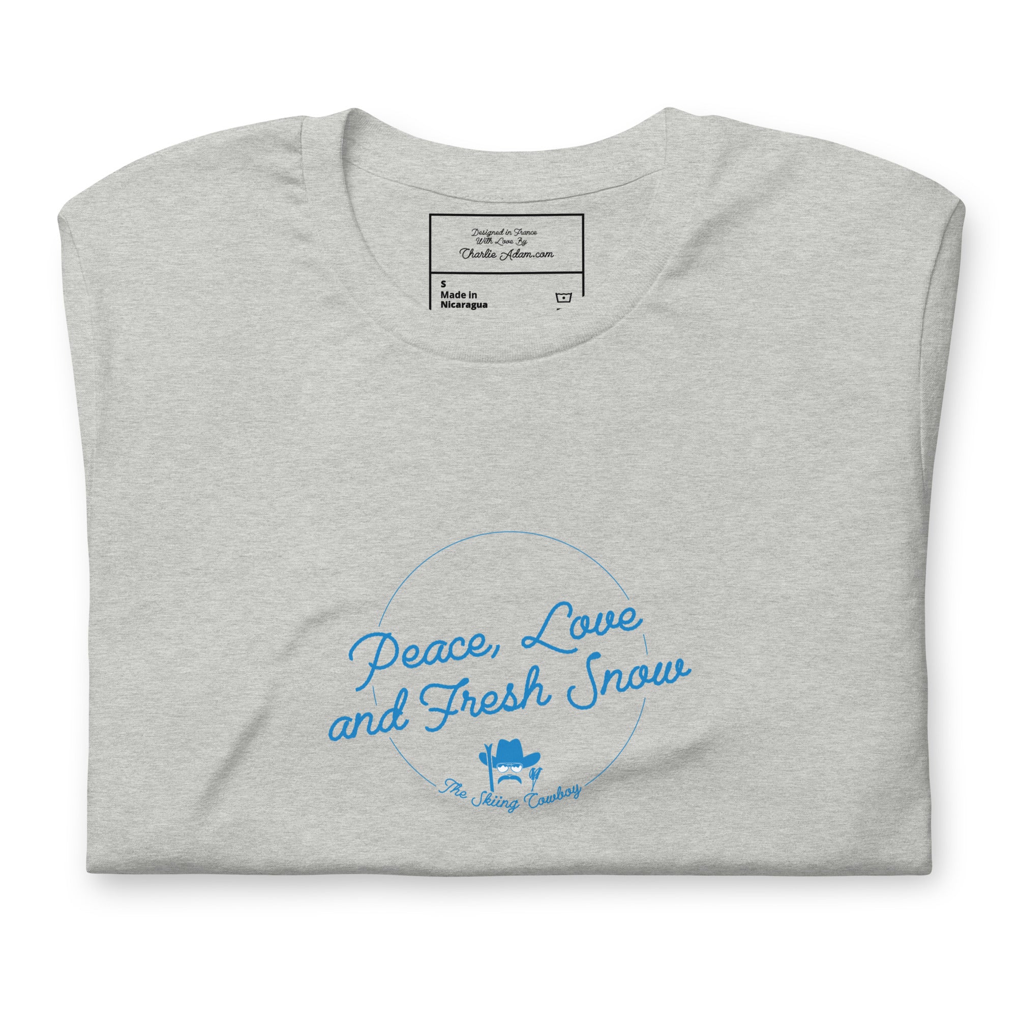 T-shirt en coton unisexe Peace, Love and Fresh Snow sur couleurs chinées claires