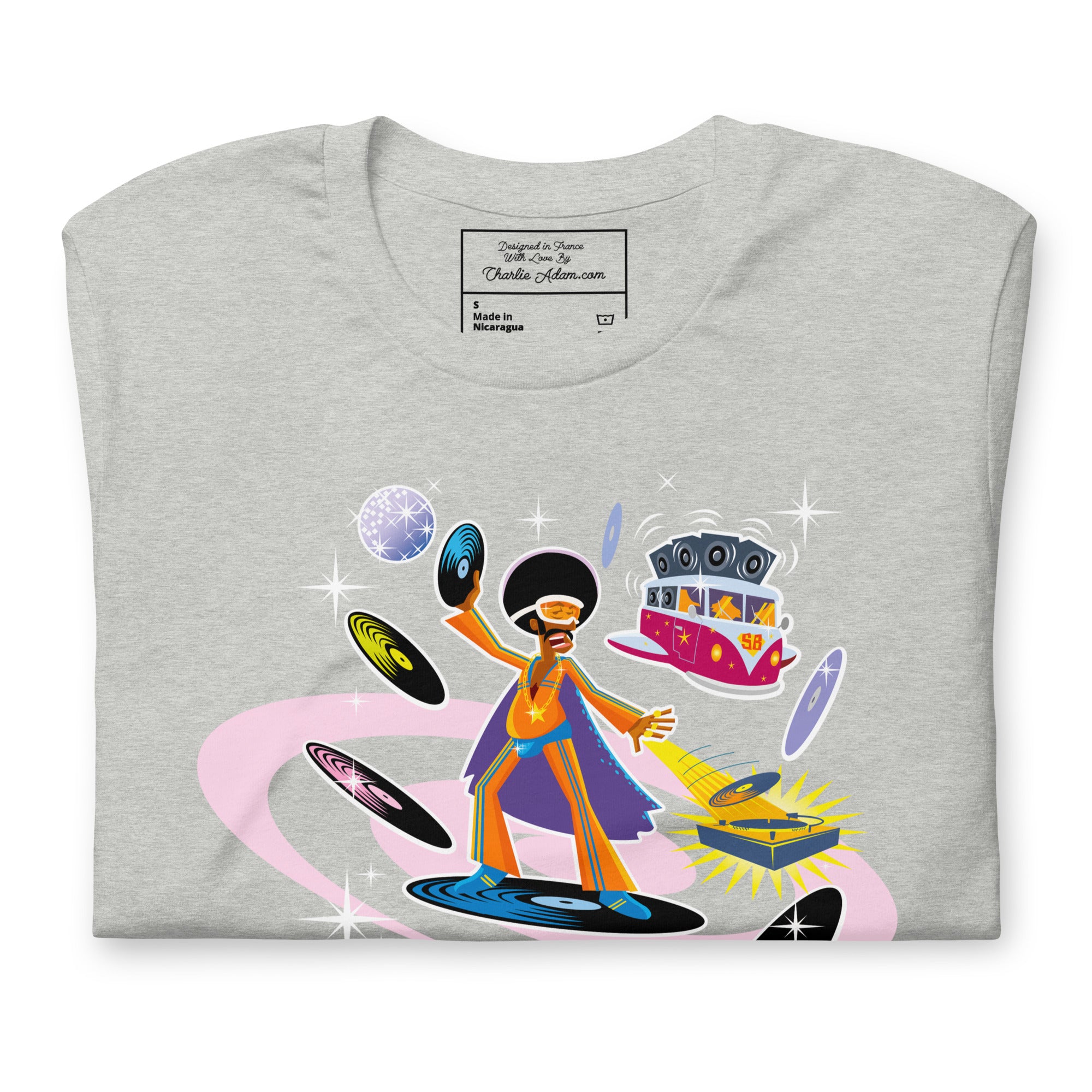 T-shirt en coton unisexe Superboogieman saves the party sur couleurs chinées claires