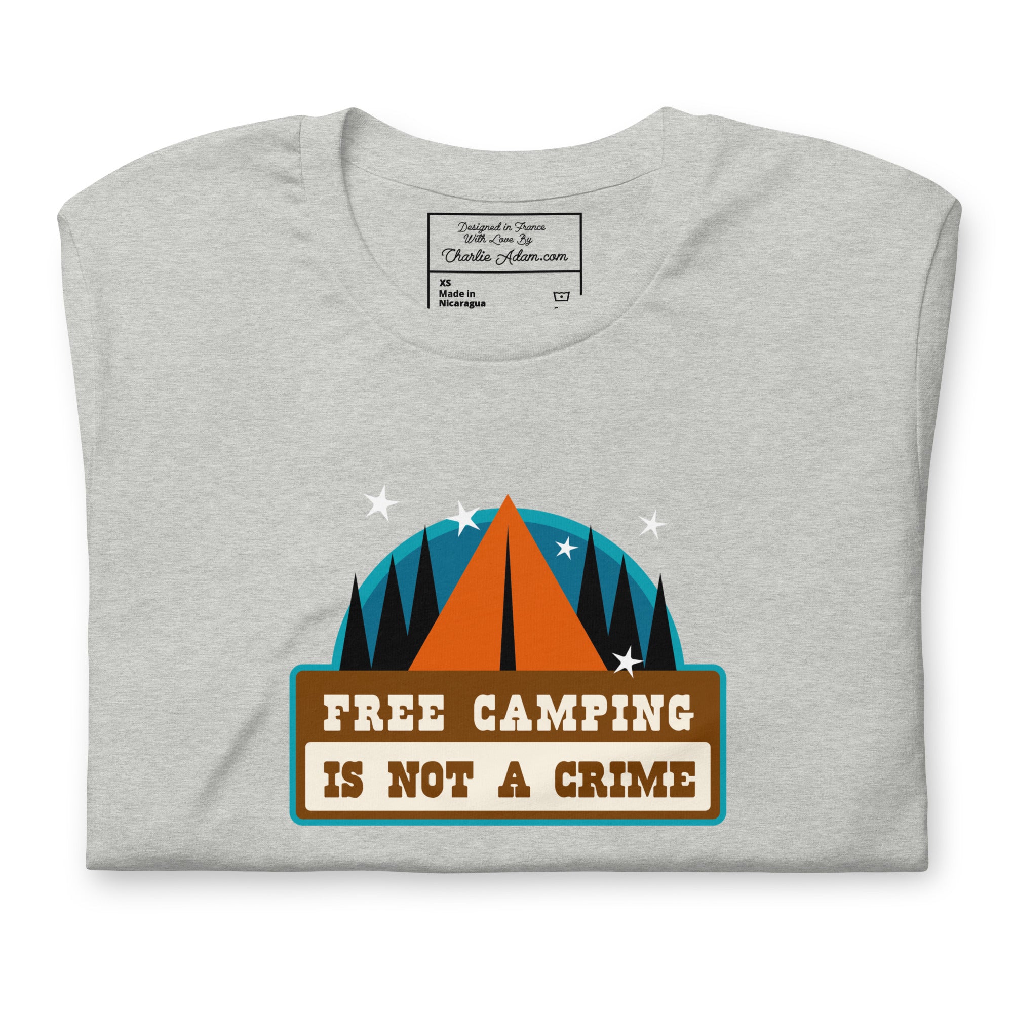 T-shirt en coton unisexe Free camping is not a crime sur couleurs chinées claires