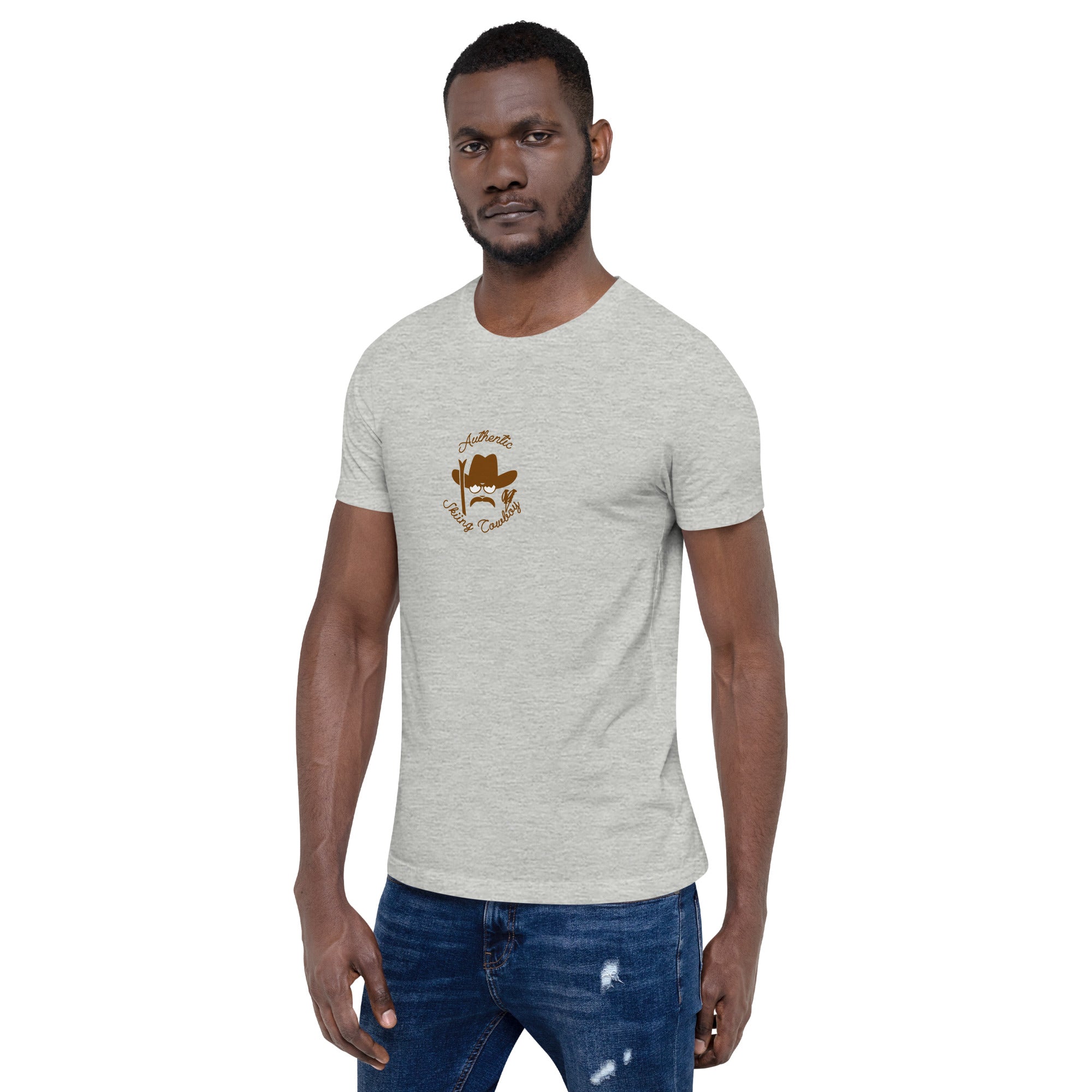 T-shirt en coton unisexe Authentic Skiing Cowboy Brun sur couleurs chinées vives