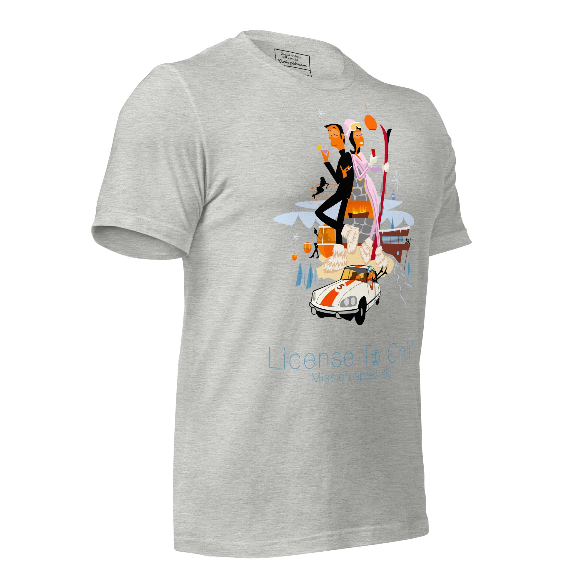 T-shirt en coton unisexe License To Chill Mission Après-Ski sur couleurs chinées claires