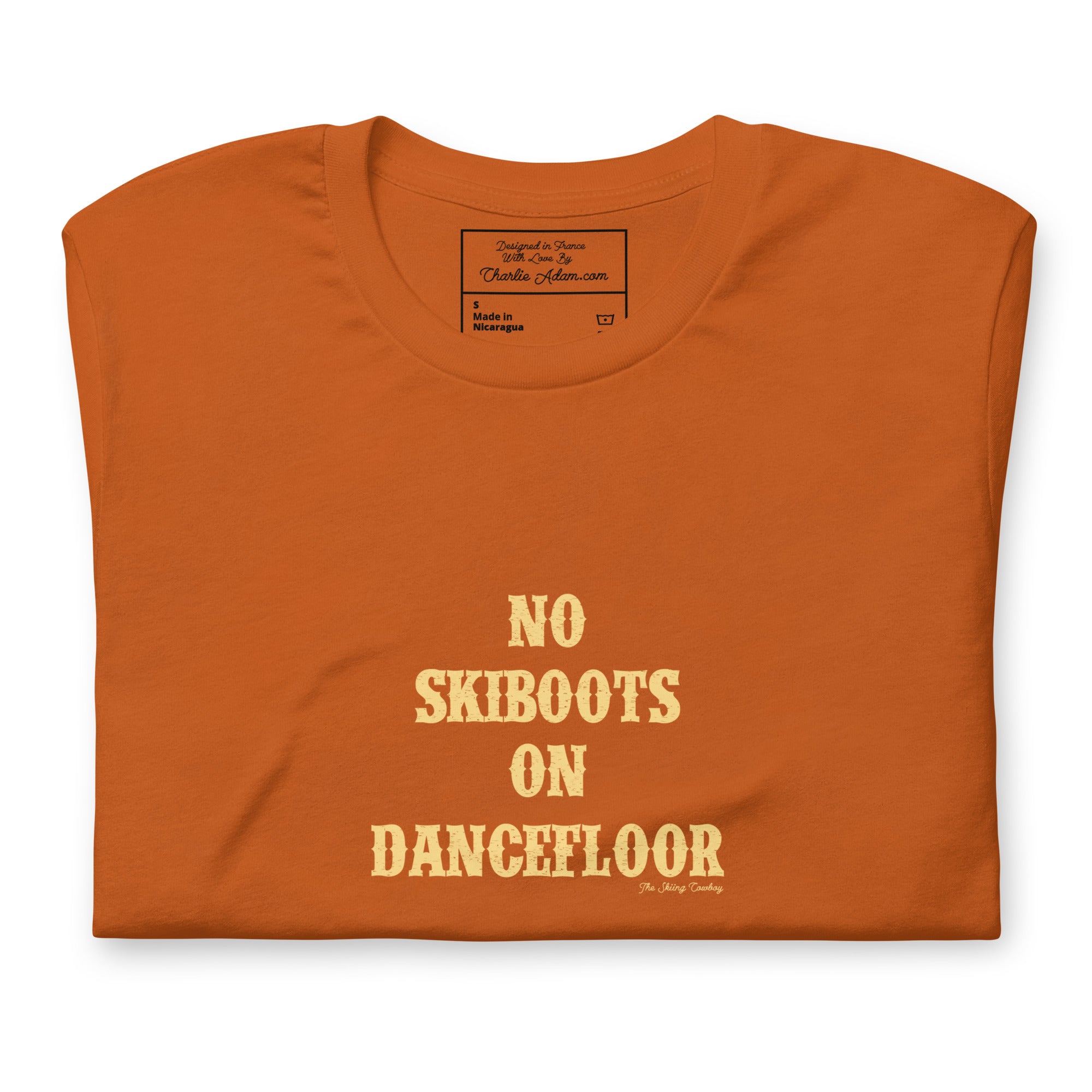 Unisex t-shirt No Skiboots on Dancefloor on bright colors