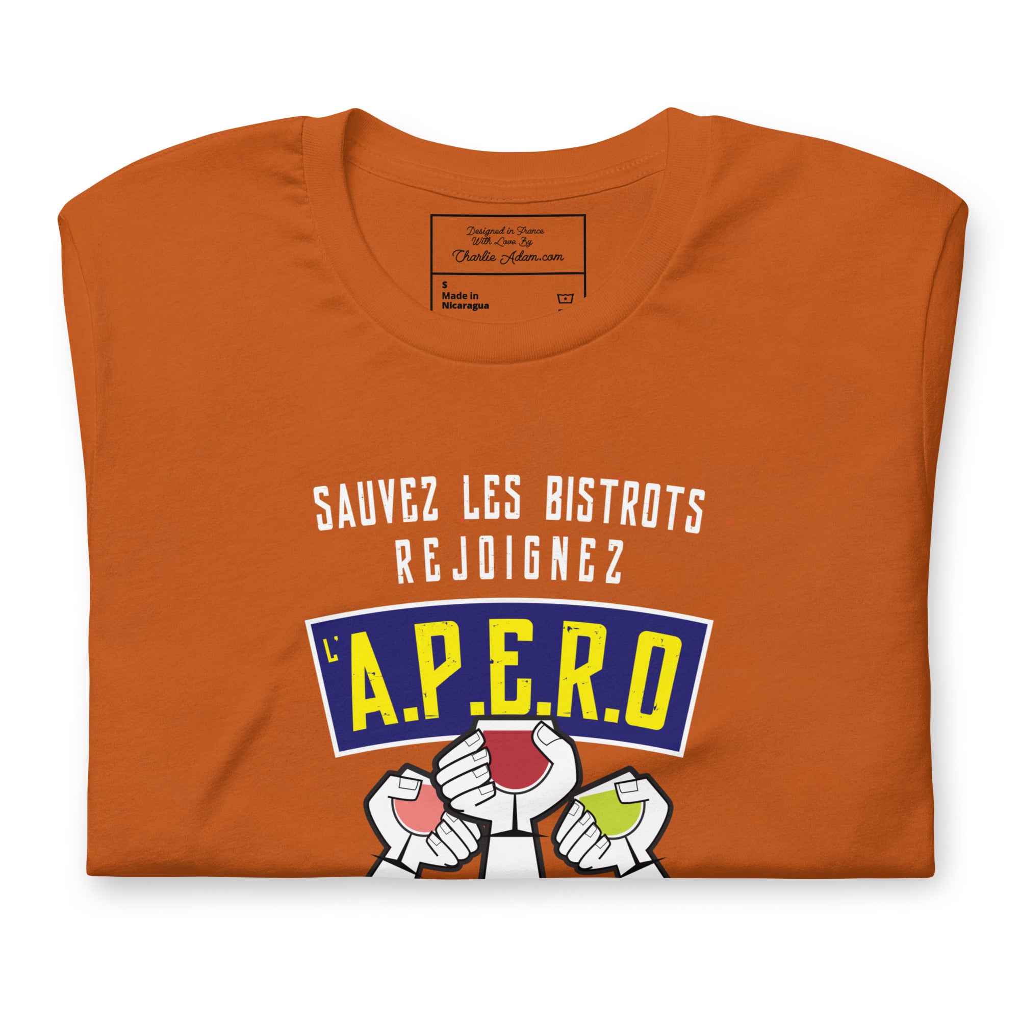 T-shirt en coton unisexe Sauvez les Bistrots, rejoignez l'Apéro sur couleurs vives