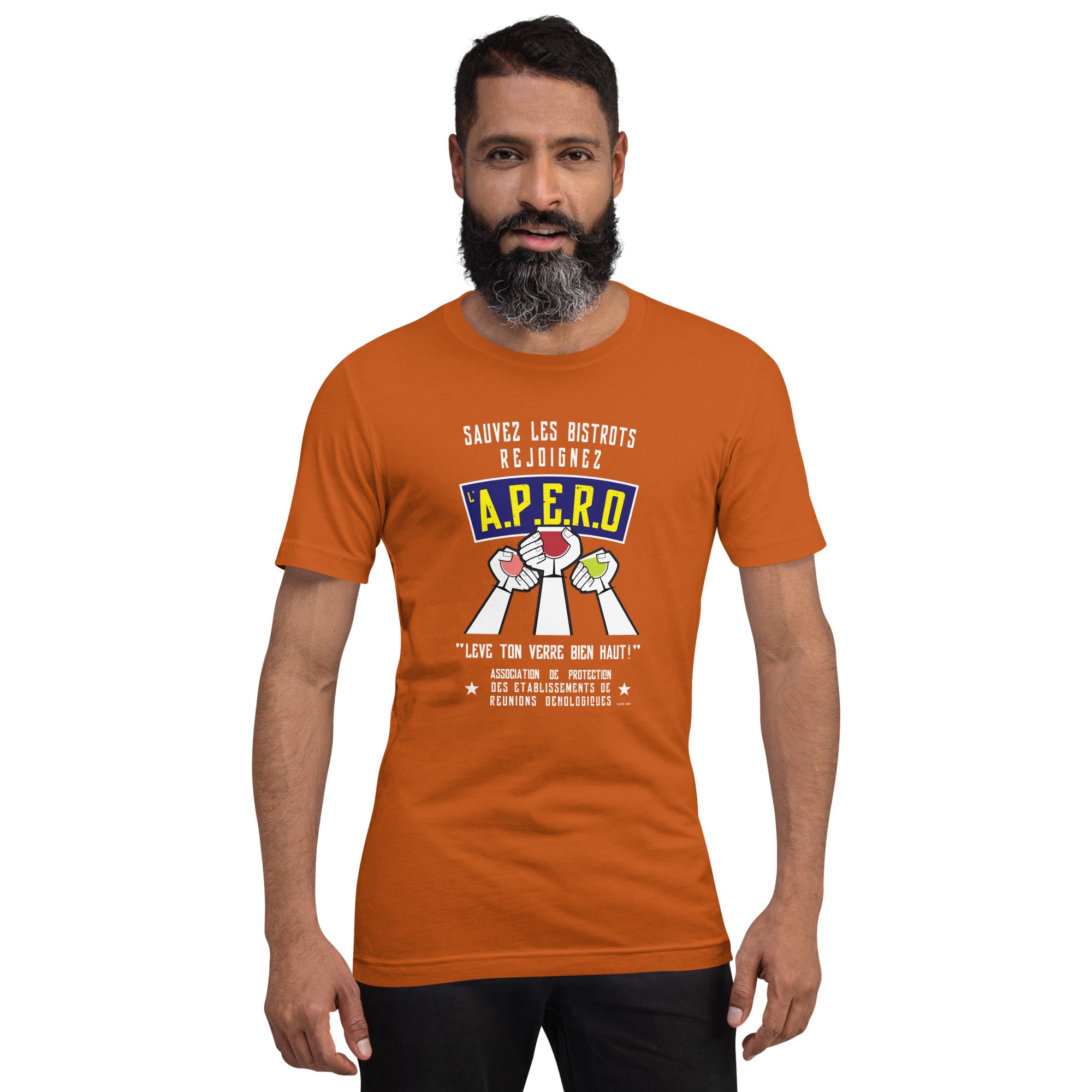 T-shirt en coton unisexe Sauvez les Bistrots, rejoignez l'Apéro sur couleurs vives