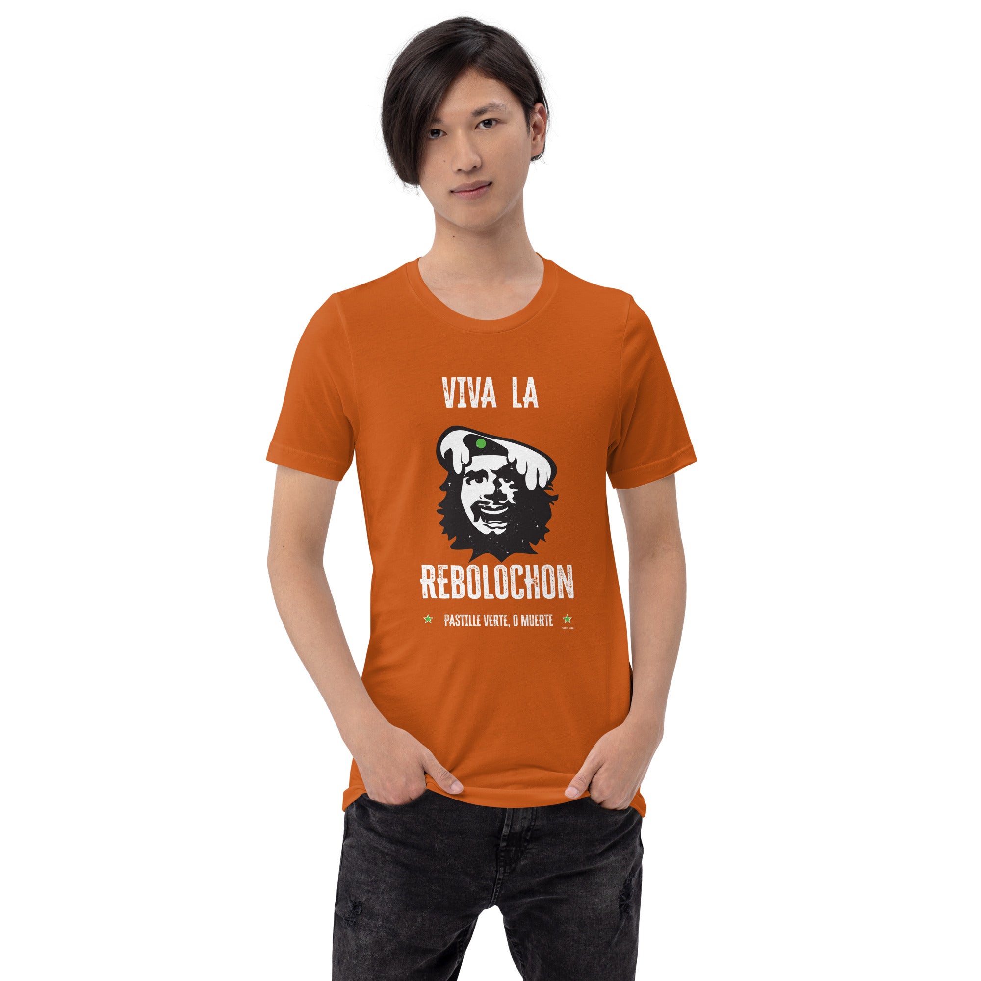 Unisex cotton t-shirt Viva la Rebolochon on bright colors