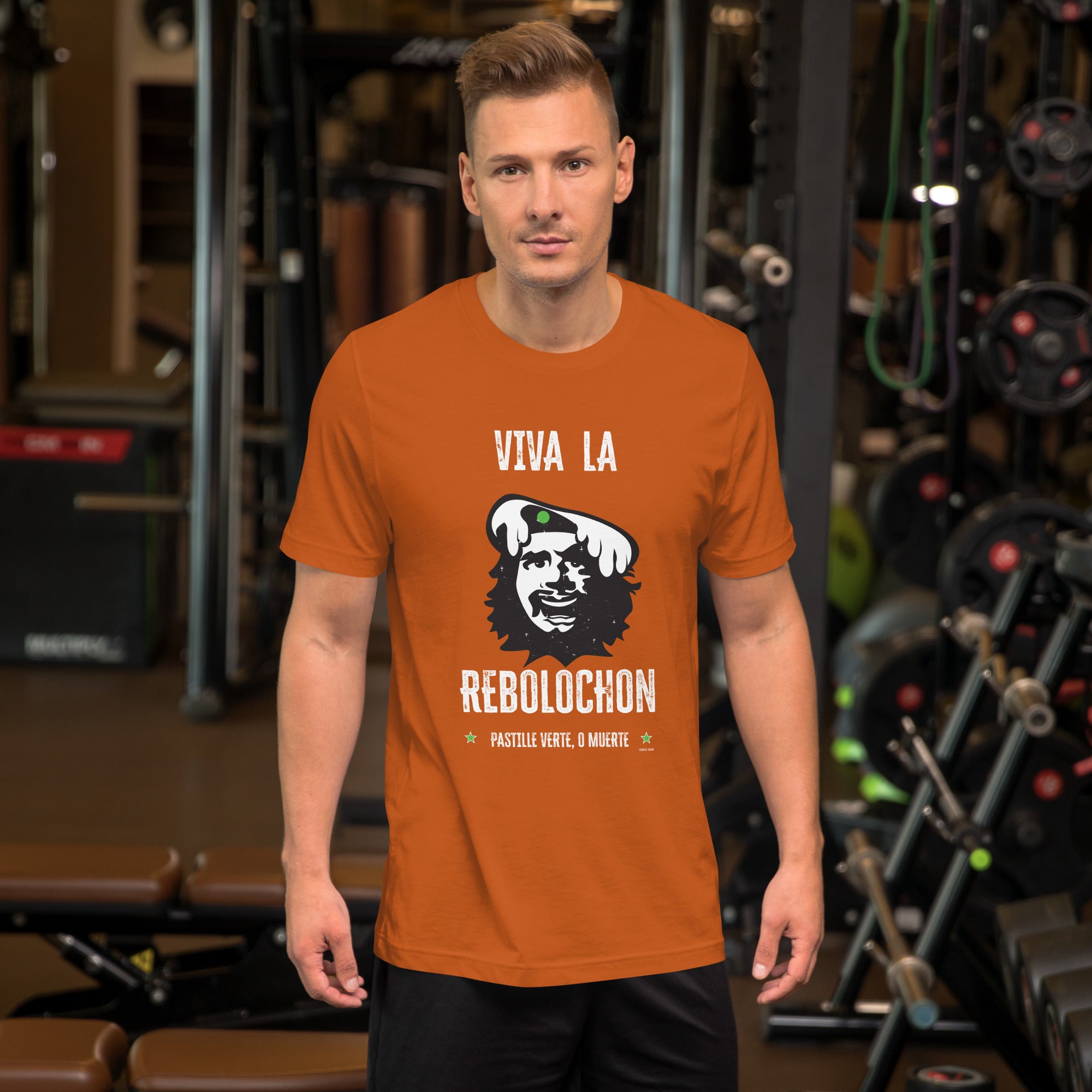 Unisex cotton t-shirt Viva la Rebolochon on bright colors