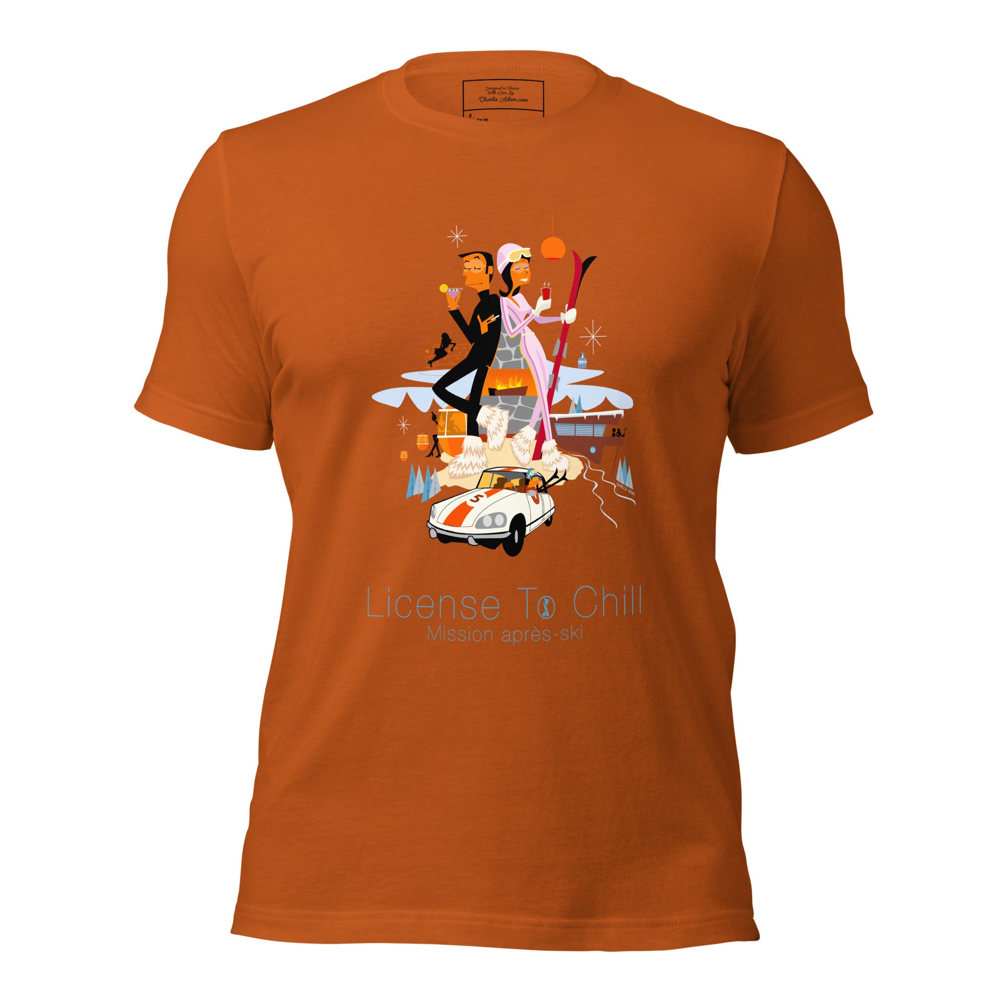 Unisex cotton t-shirt License to Chill Mission Après-Ski on bright colors