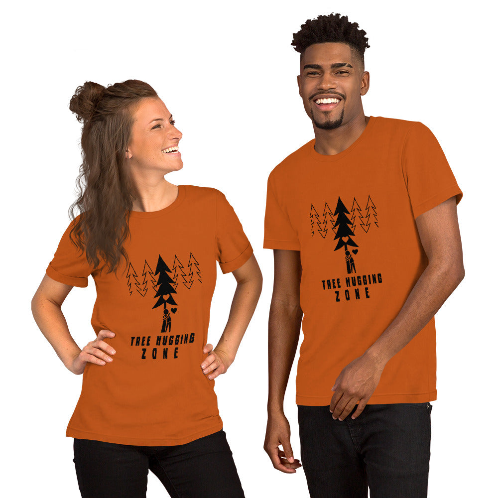 Unisex cotton t-shirt Tree hugging zone on bright colors