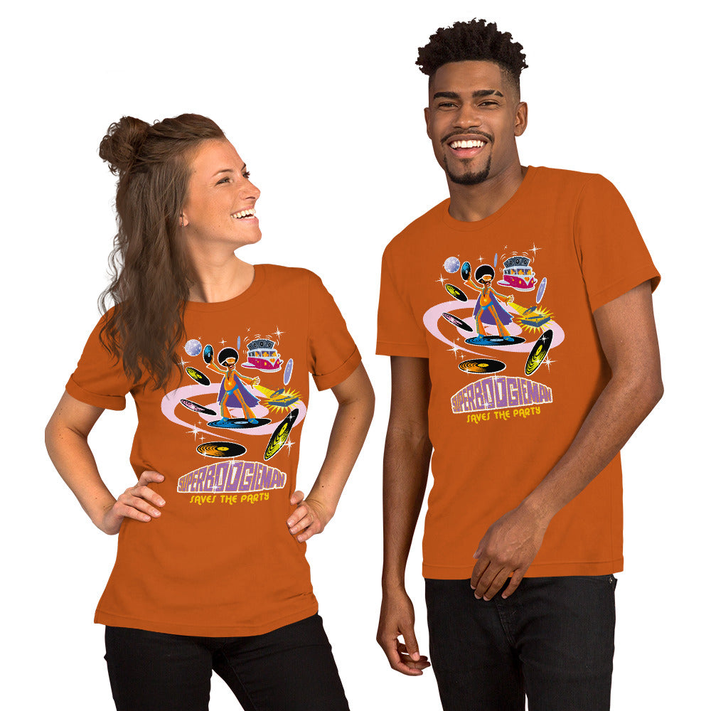 Unisex cotton t-shirt Superboogieman saves the Party on bright colors