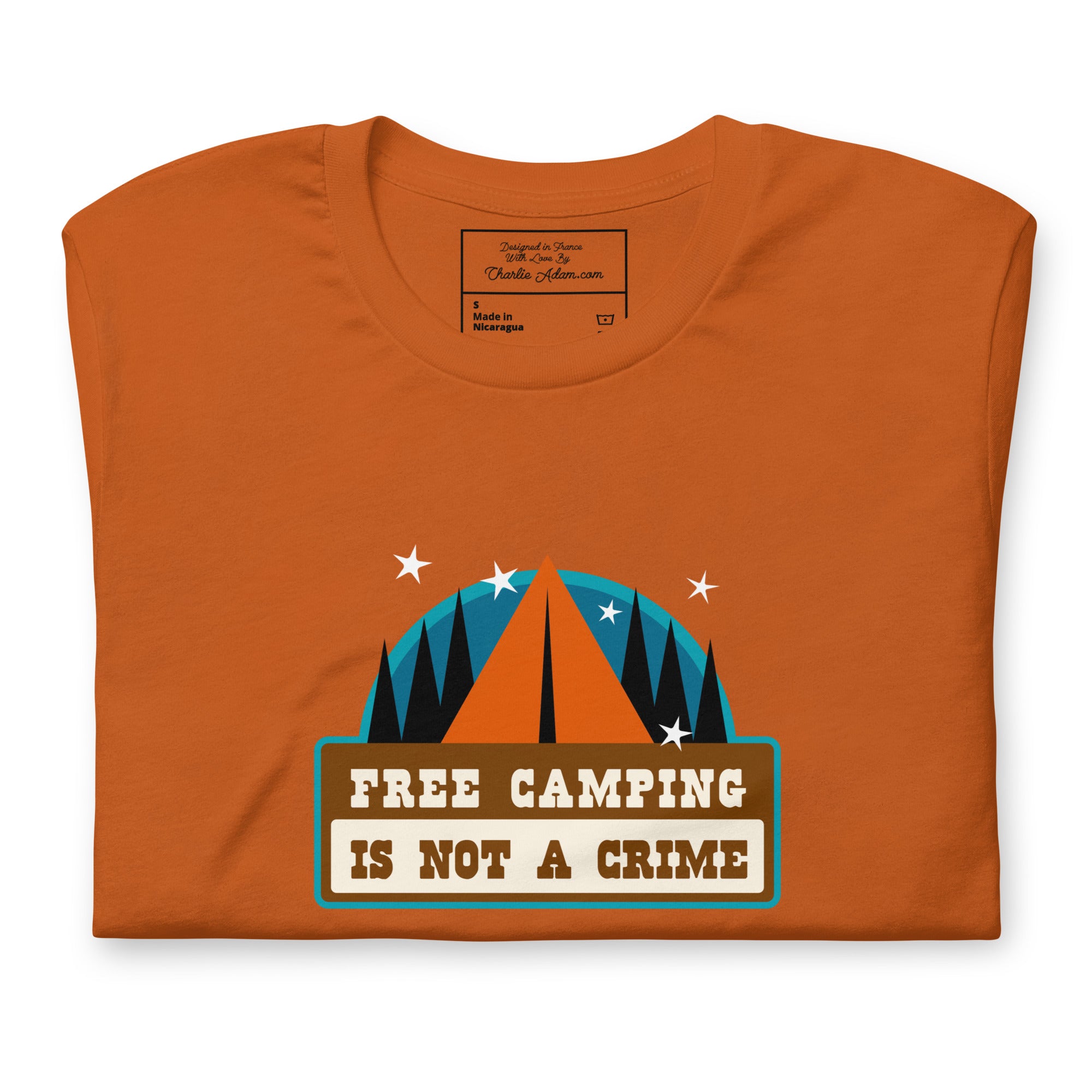 Unisex cotton t-shirt Free Camping is not a Crime on bright colors