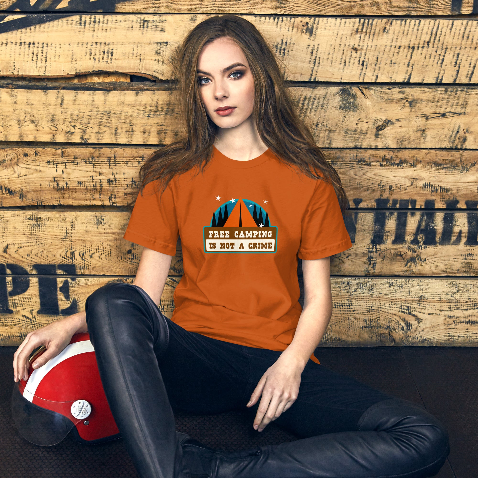 Unisex cotton t-shirt Free Camping is not a Crime on bright colors