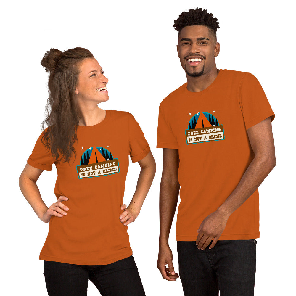 Unisex cotton t-shirt Free Camping is not a Crime on bright colors