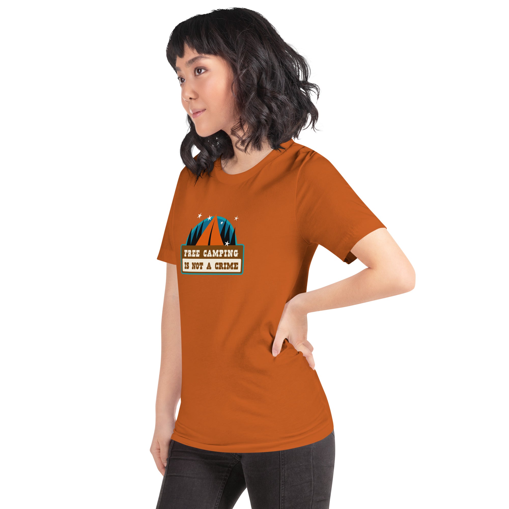 Unisex cotton t-shirt Free Camping is not a Crime on bright colors