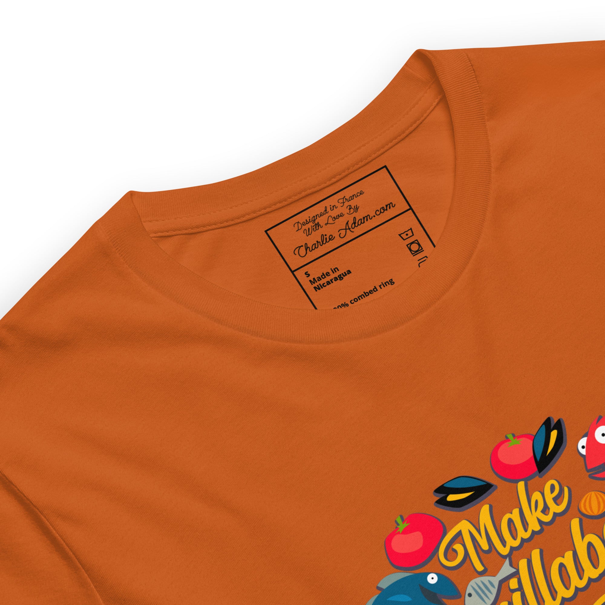 Unisex t-shirt Make Bouillabaisse Not War Oh Bonne Mer on bright colors