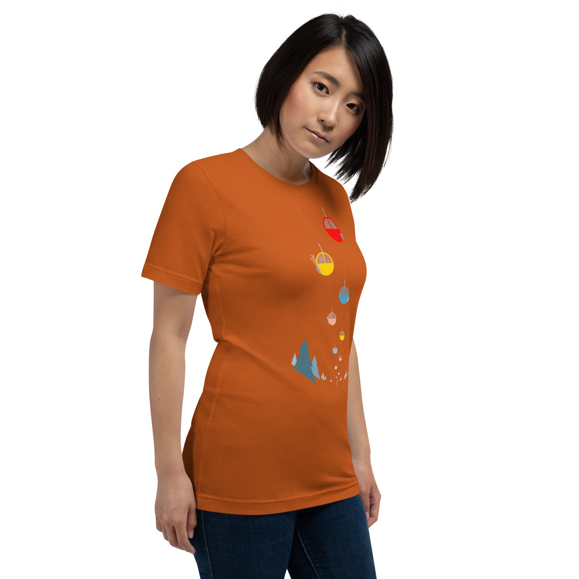 Unisex cotton t-shirt Gondolas in the mist on bright colors