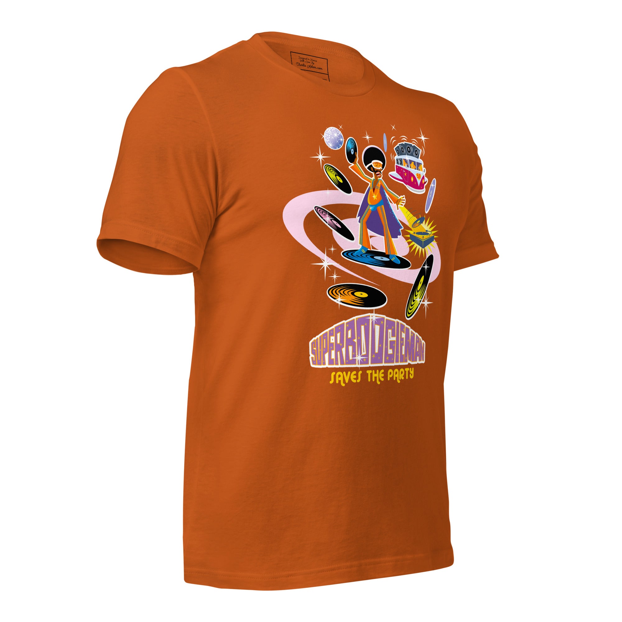 Unisex cotton t-shirt Superboogieman saves the Party on bright colors