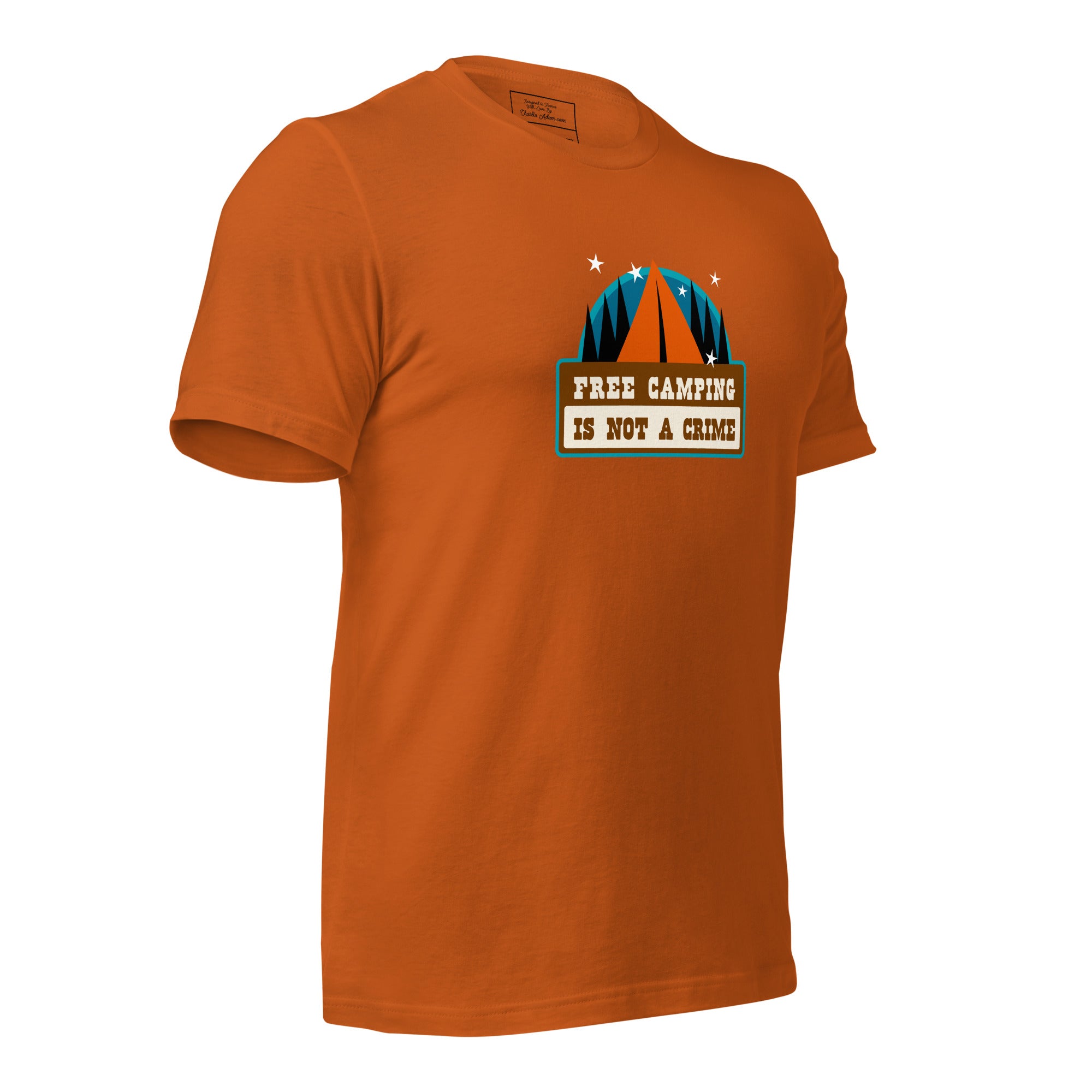 Unisex cotton t-shirt Free Camping is not a Crime on bright colors