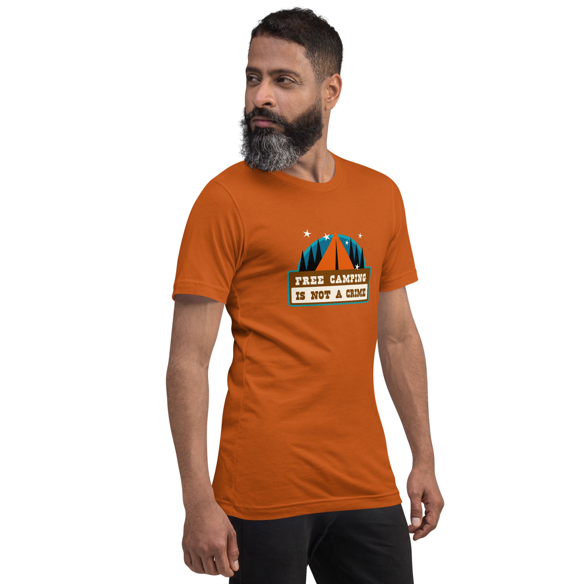 Unisex cotton t-shirt Free Camping is not a Crime on bright colors