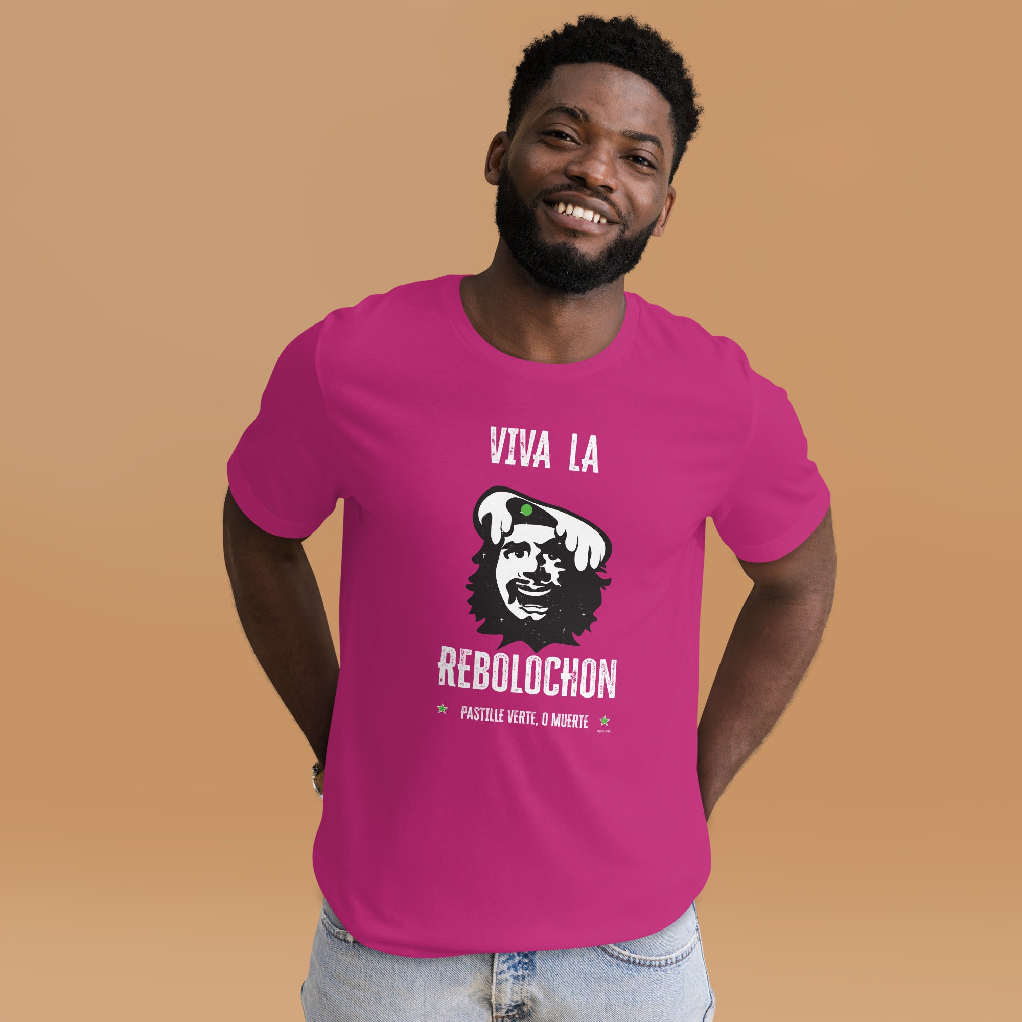 Unisex cotton t-shirt Viva la Rebolochon on bright colors