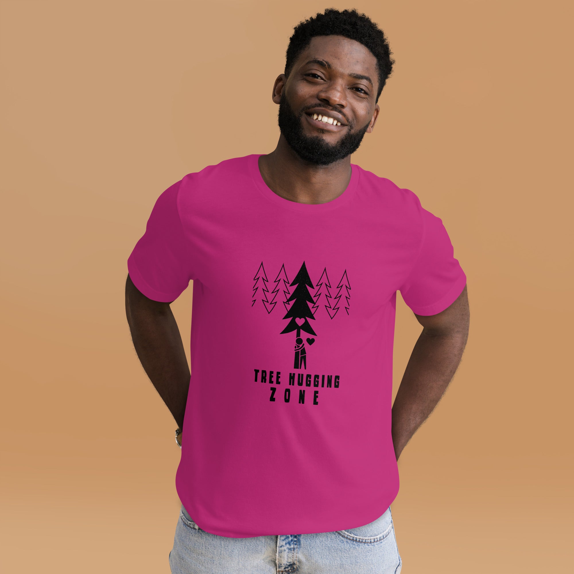 Unisex cotton t-shirt Tree hugging zone on bright colors