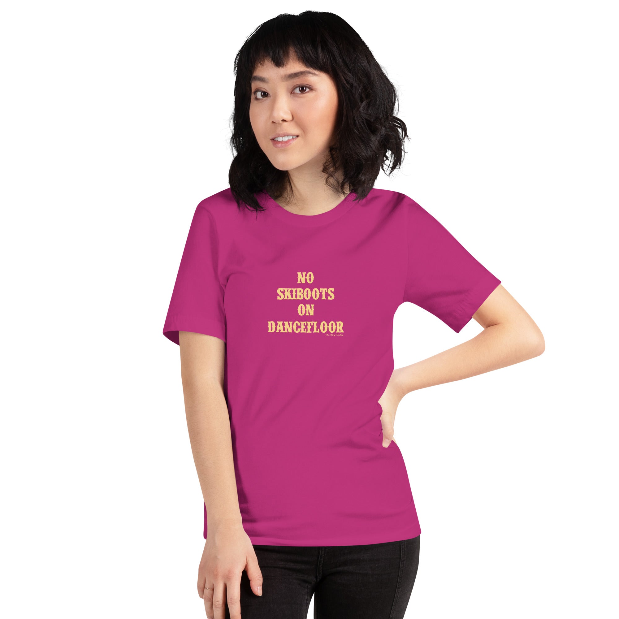 Unisex t-shirt No Skiboots on Dancefloor on bright colors