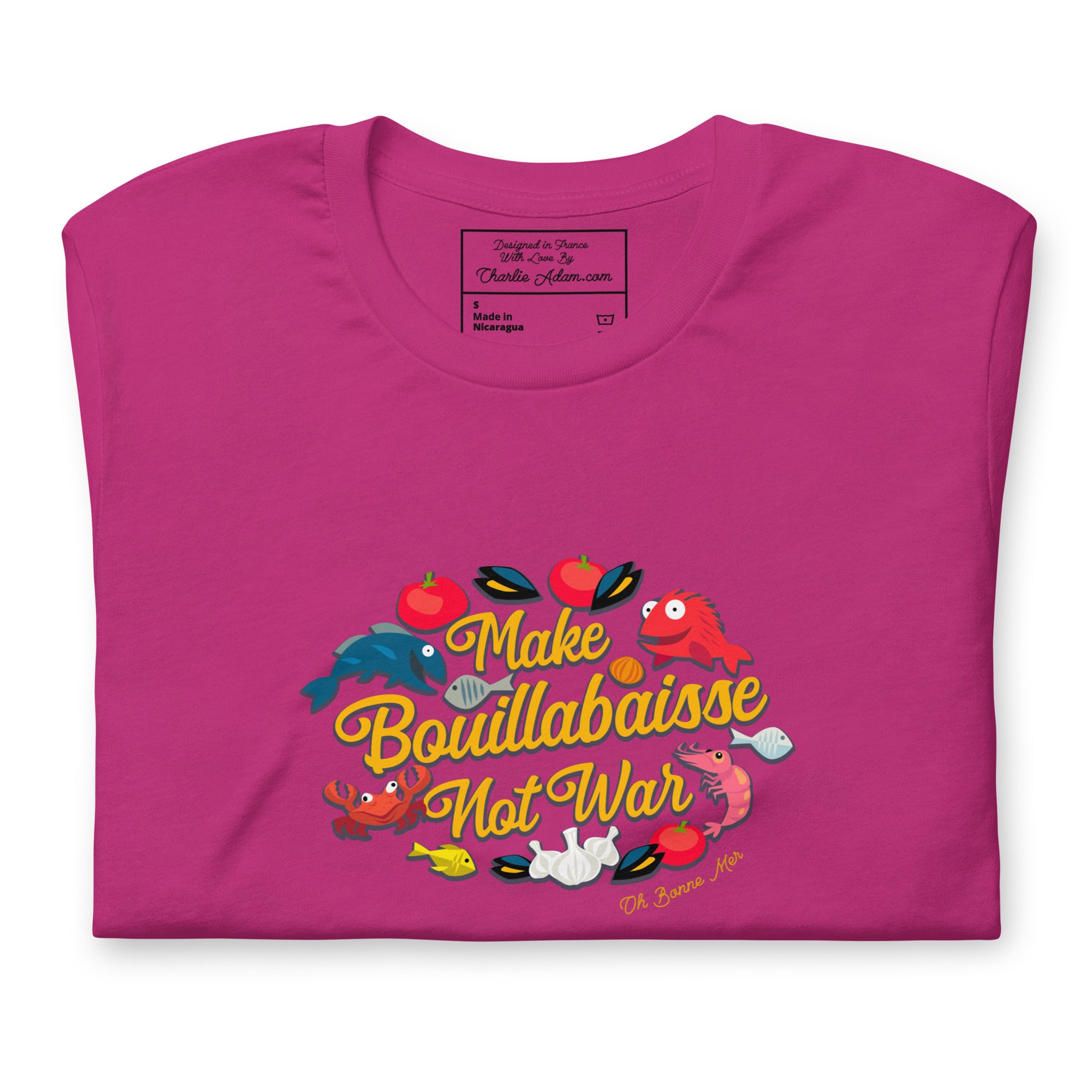 T-shirt en coton unisexe Make Bouillabaisse Not War sur couleurs vives