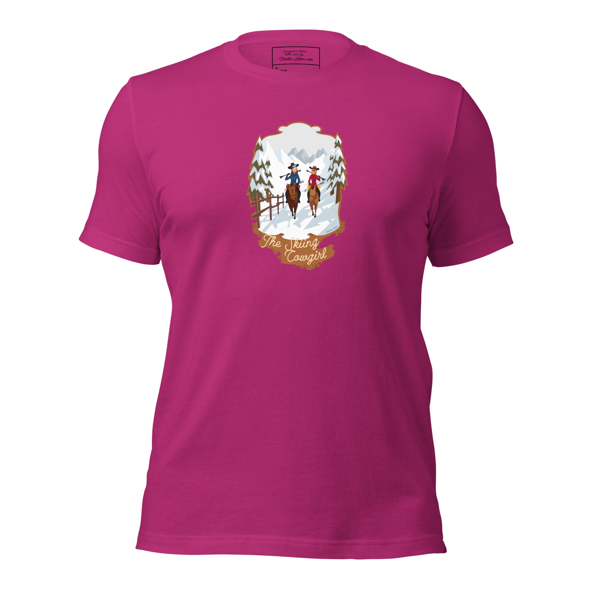 T-shirt en coton unisexe The Skiing Cowgirl sur couleurs vives