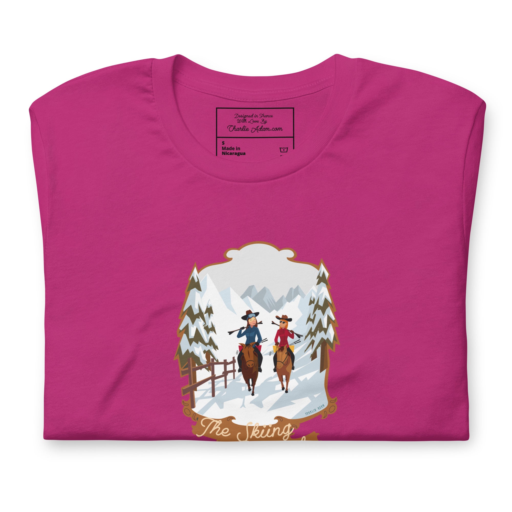 T-shirt en coton unisexe The Skiing Cowgirl sur couleurs vives