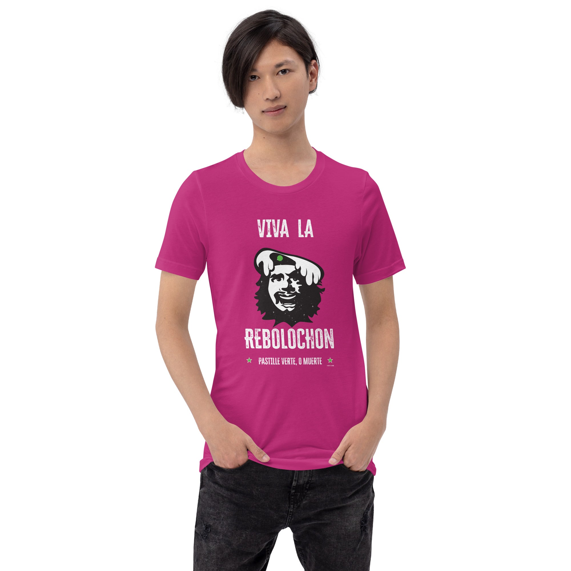 Unisex cotton t-shirt Viva la Rebolochon on bright colors