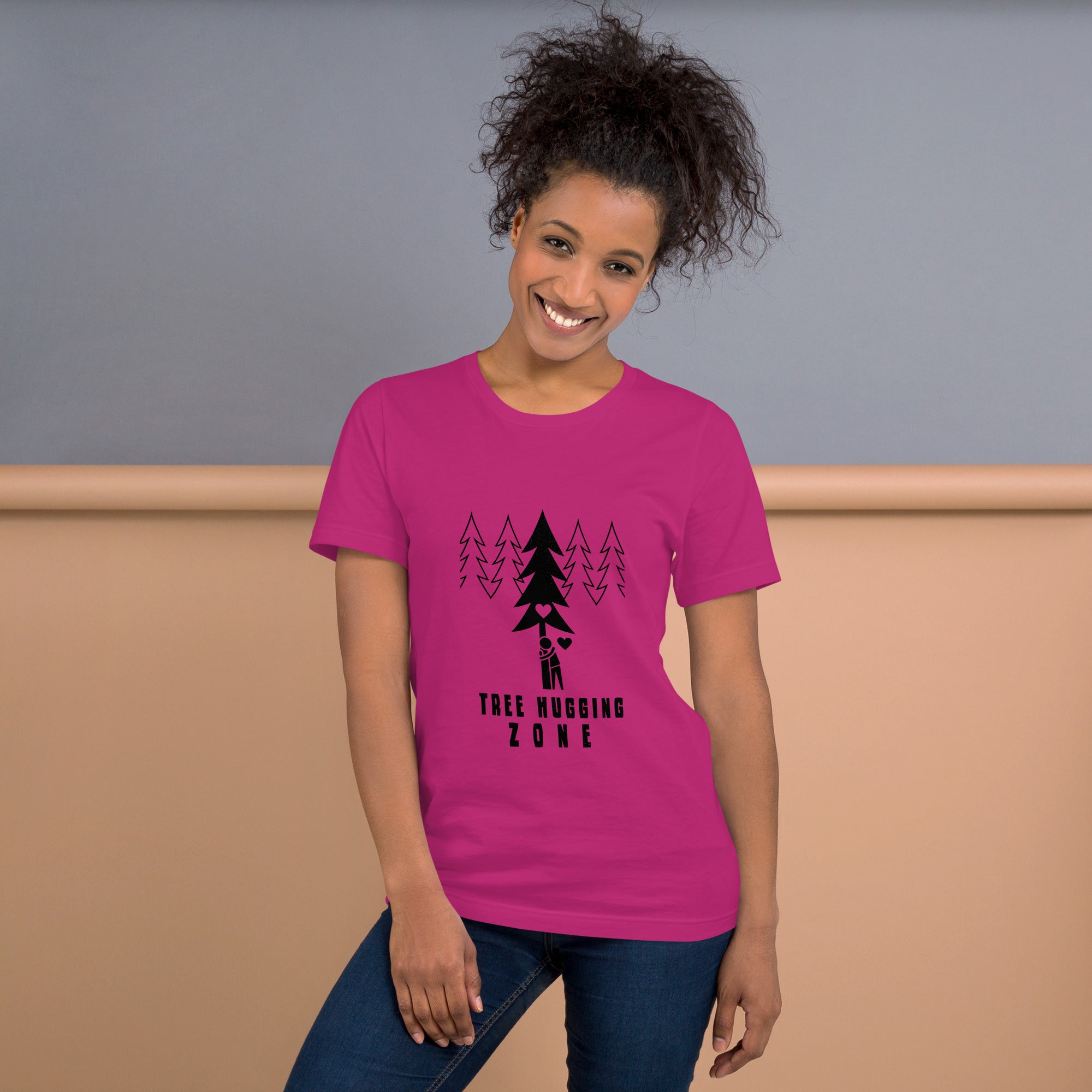 T-shirt en coton unisexe Tree hugging zone sur couleurs vives