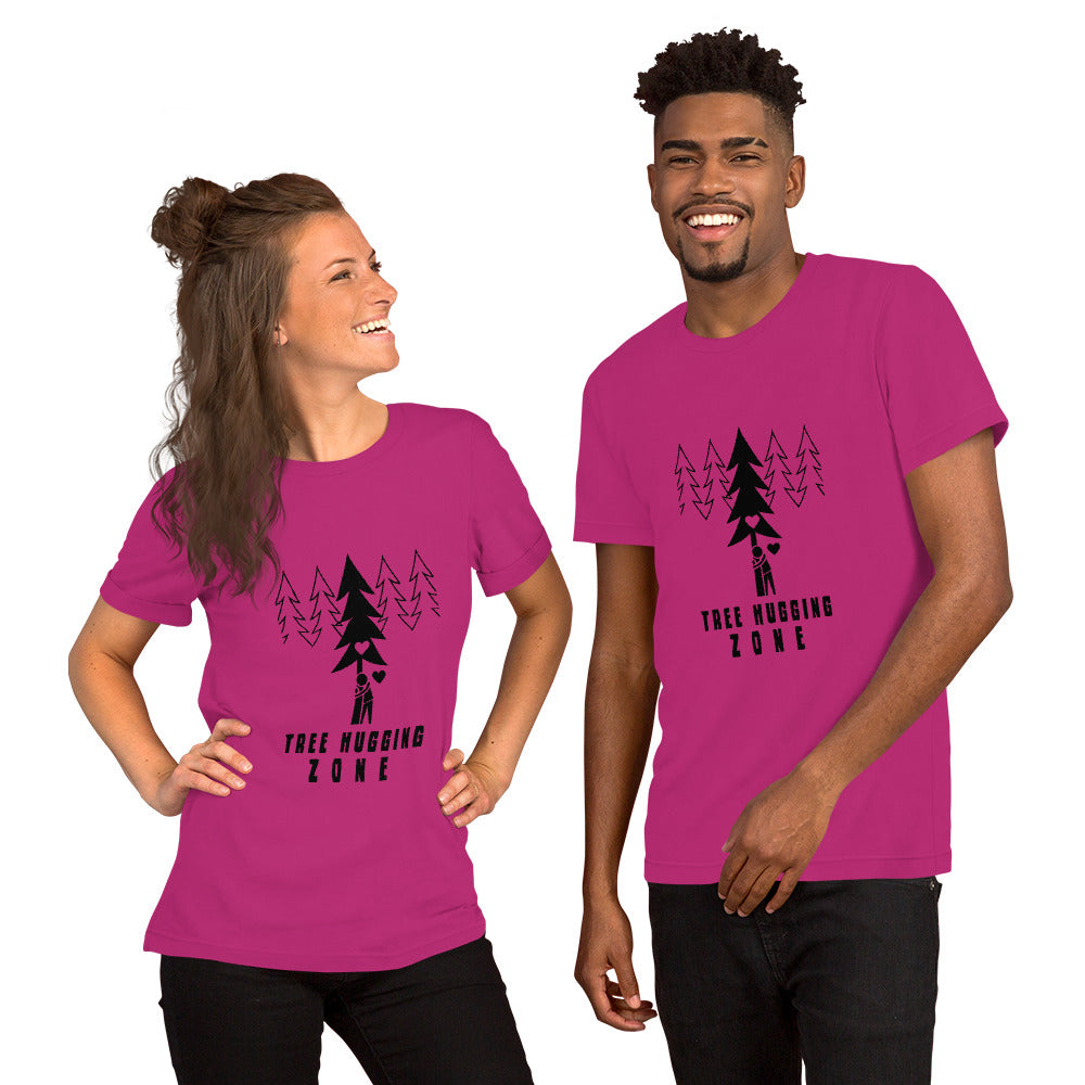 Unisex cotton t-shirt Tree hugging zone on bright colors