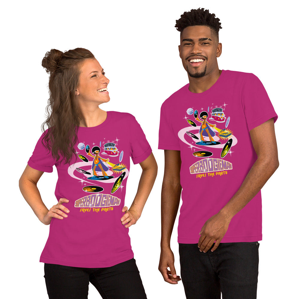 Unisex cotton t-shirt Superboogieman saves the Party on bright colors