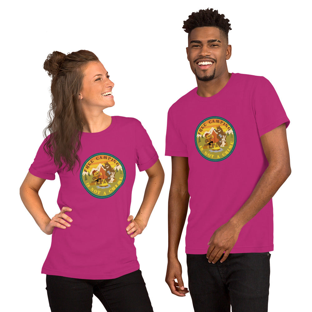 Unisex cotton t-shirt Free Camping is not a Crime on bright colors