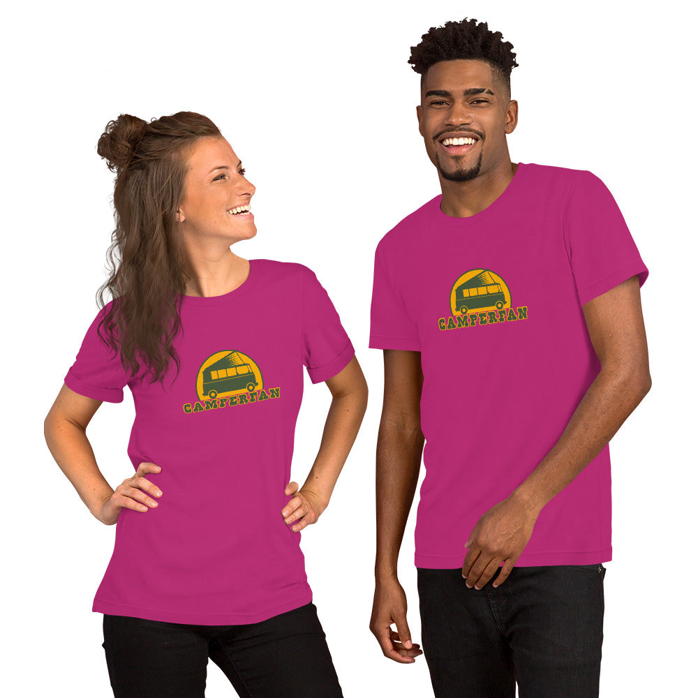 Unisex cotton t-shirt Camperfan on bright colors