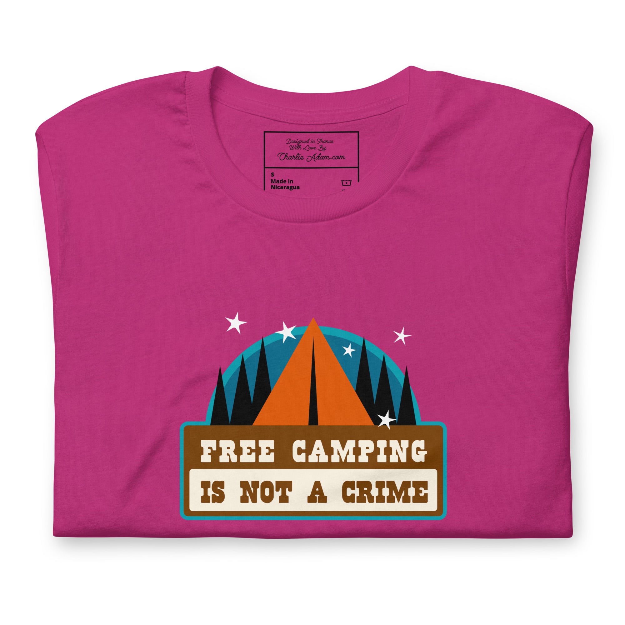 T-shirt en coton unisexe Free camping is not a crime sur couleurs vives