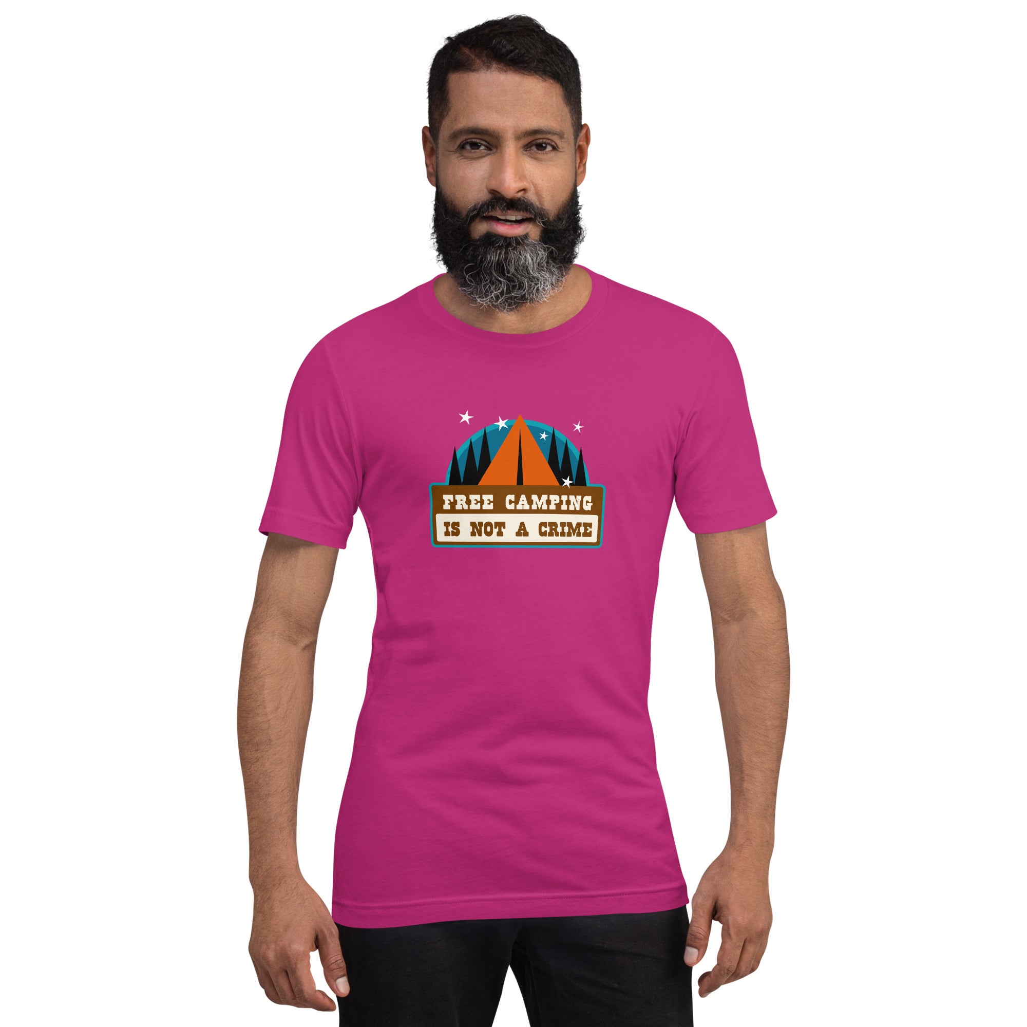 Unisex cotton t-shirt Free Camping is not a Crime on bright colors