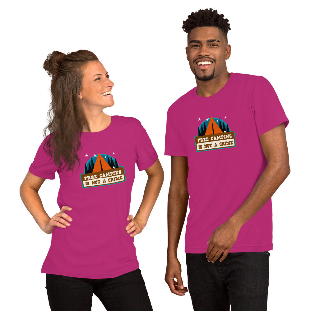 Unisex cotton t-shirt Free Camping is not a Crime on bright colors