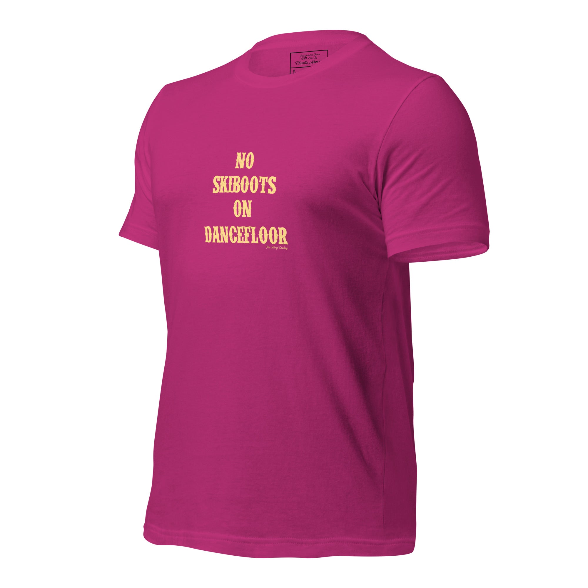 Unisex t-shirt No Skiboots on Dancefloor on bright colors