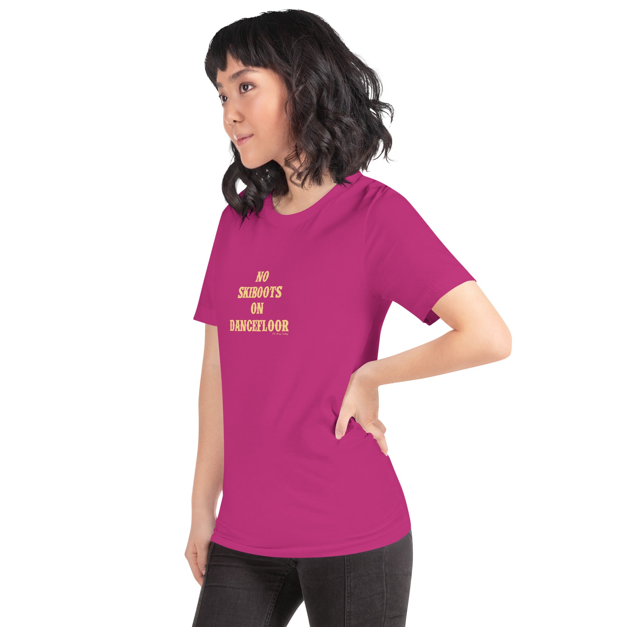 Unisex t-shirt No Skiboots on Dancefloor on bright colors