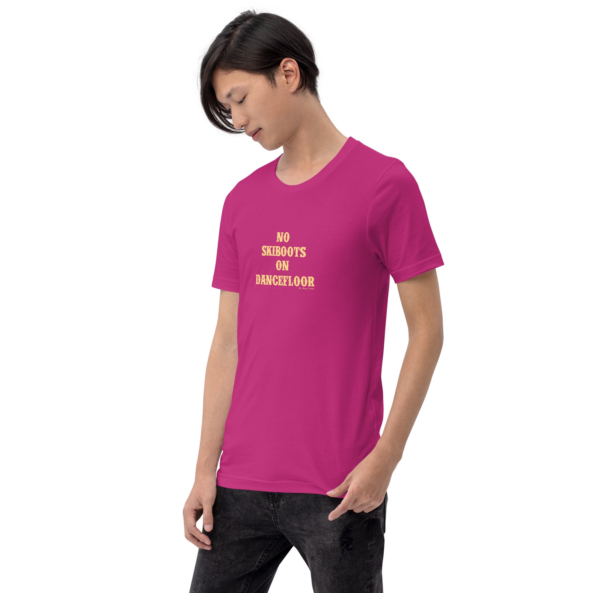 Unisex t-shirt No Skiboots on Dancefloor on bright colors